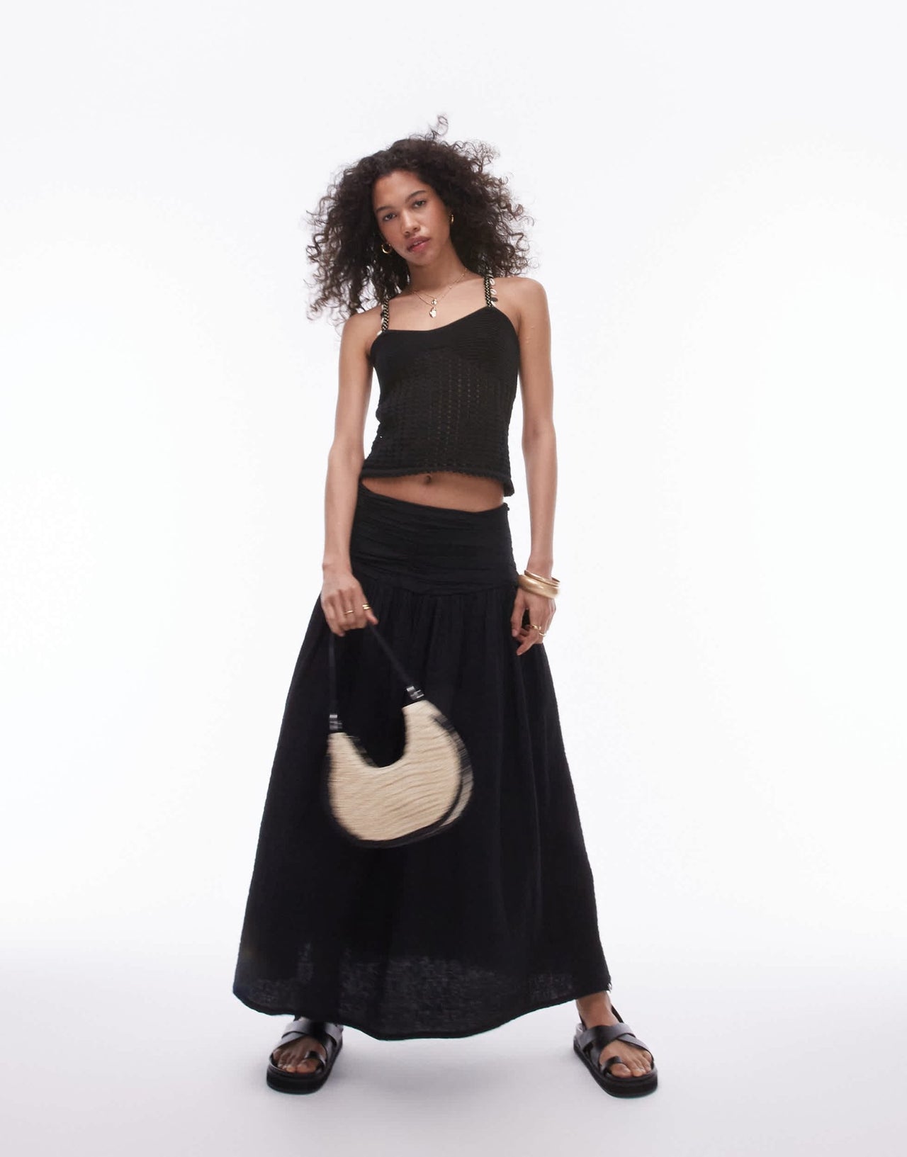 Topshop knitted shell strap cami top in black - ASOS Sample Sale