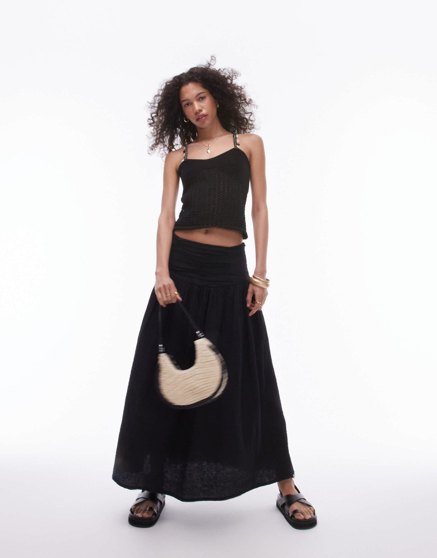 Topshop knitted shell strap cami top in black - ASOS Sample Sale