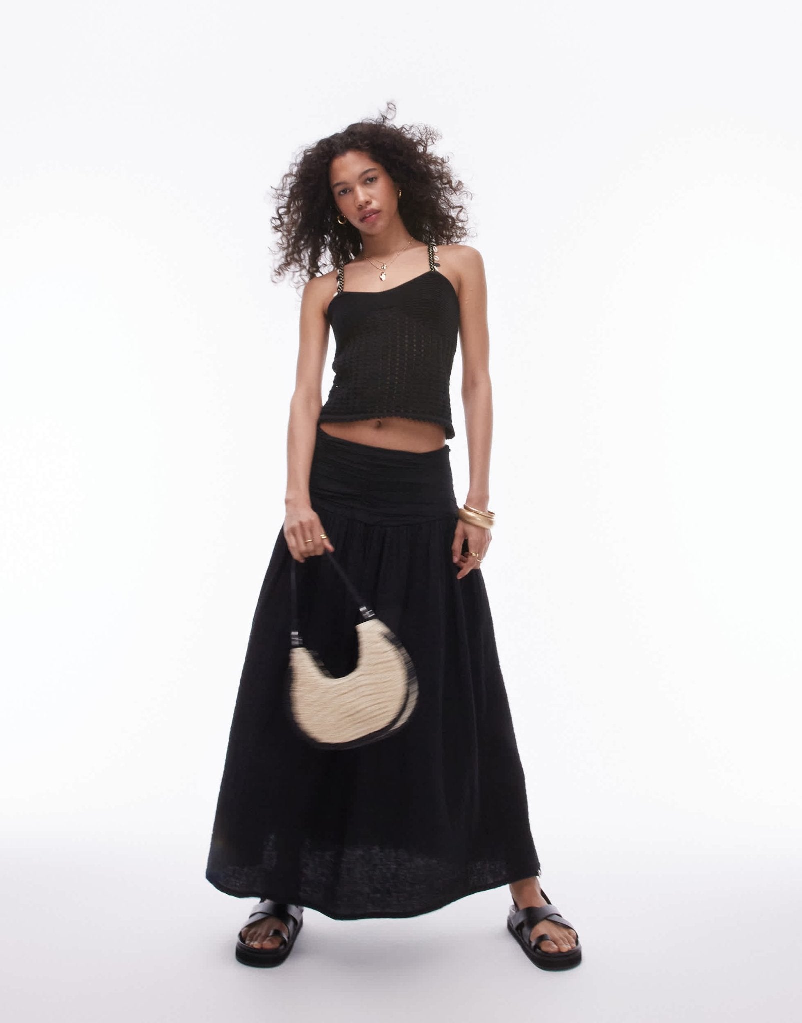 Topshop knitted shell strap cami top in black - ASOS Sample Sale