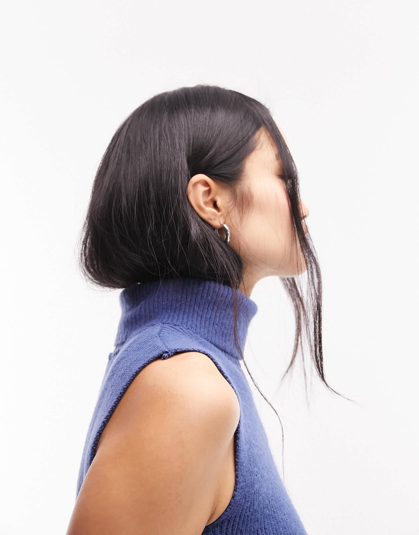 Topshop knitted sleeveless funnel midi dress in navy - ASOS Sample Sale