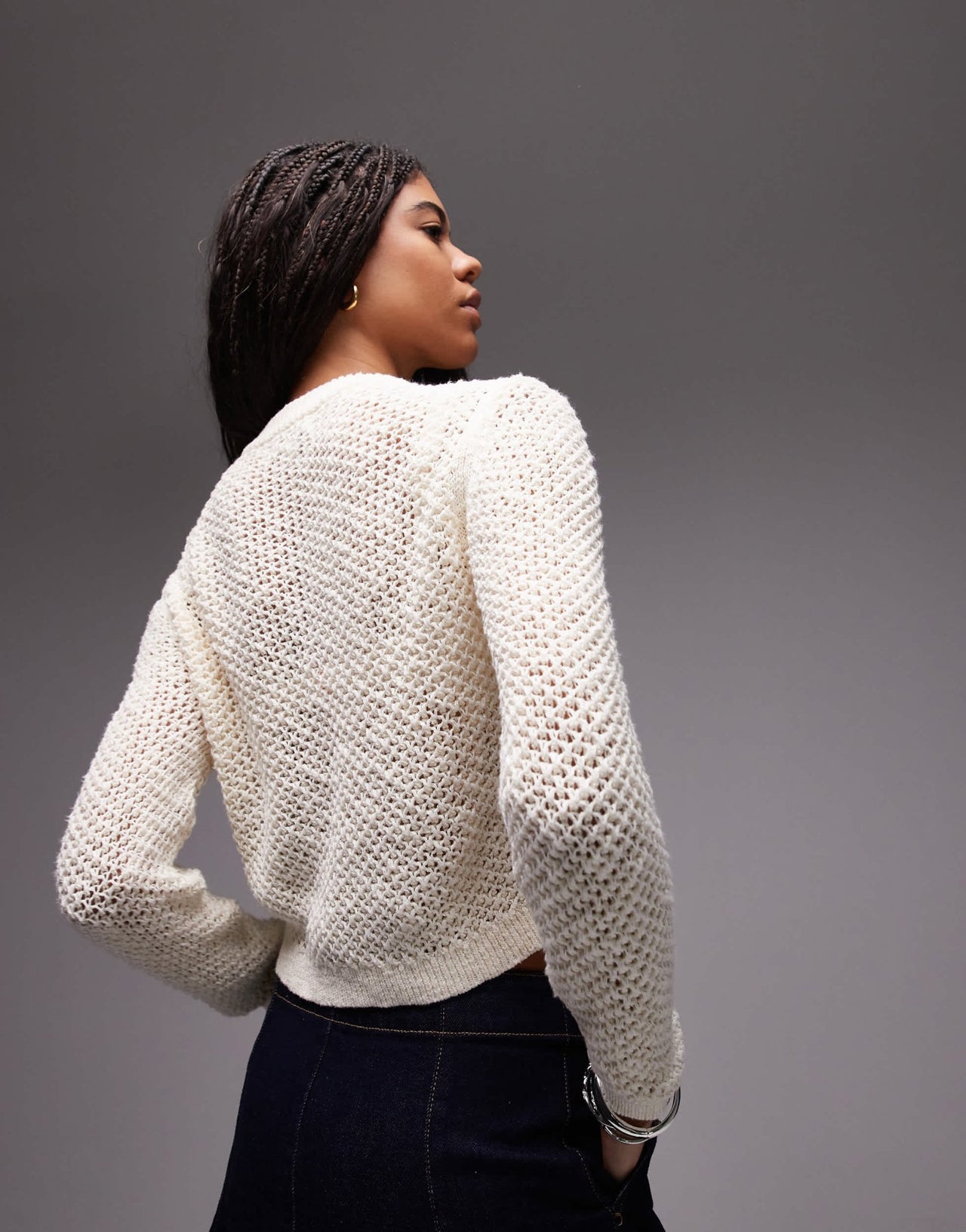 Topshop knitted stichy cardi in buttermilk - ASOS Sample Sale