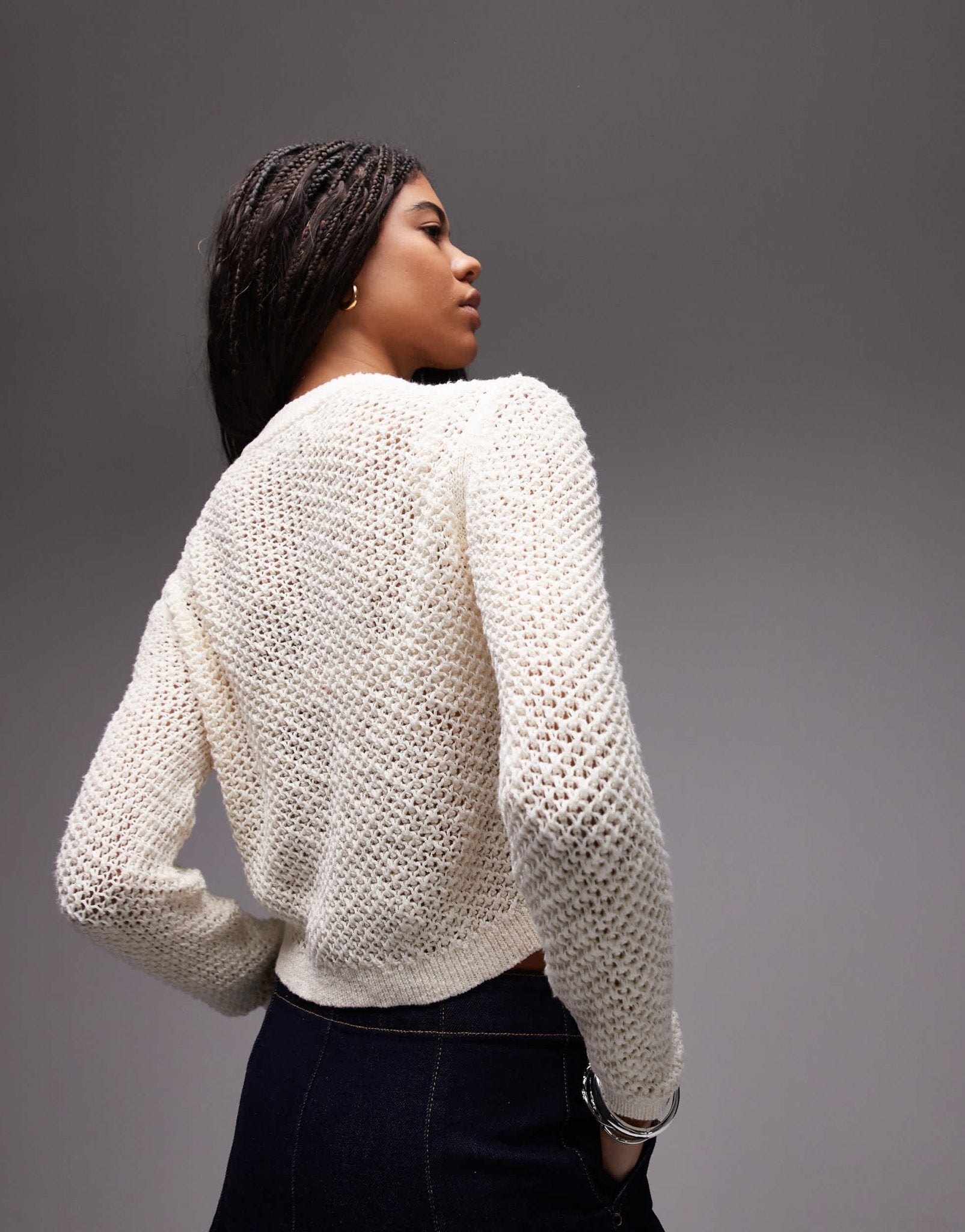 Topshop knitted stichy cardi in buttermilk - ASOS Sample Sale