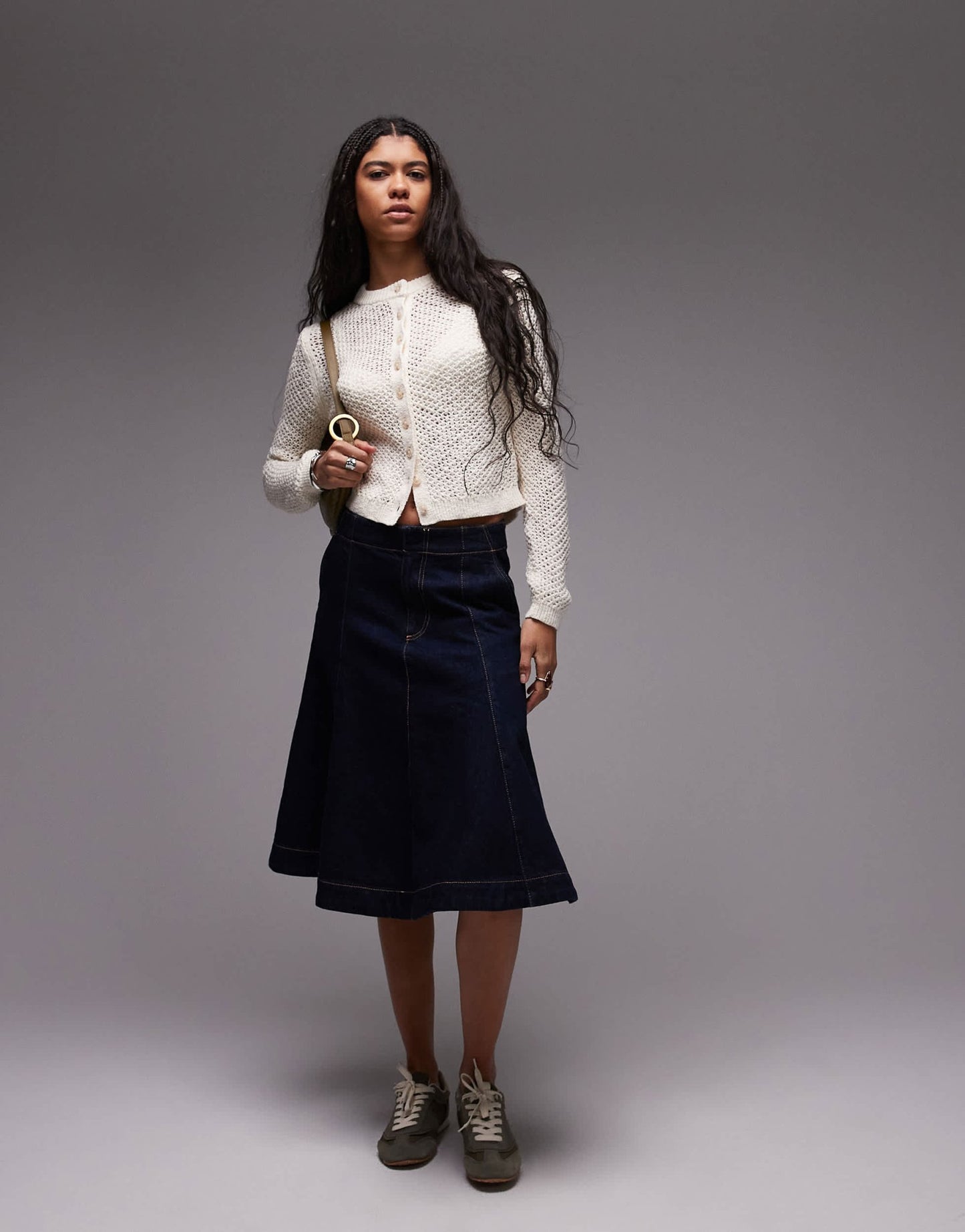 Topshop knitted stichy cardi in buttermilk - ASOS Sample Sale