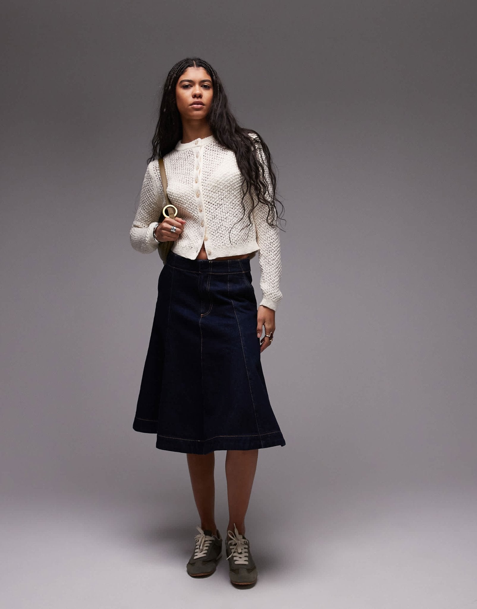 Topshop knitted stichy cardi in buttermilk - ASOS Sample Sale