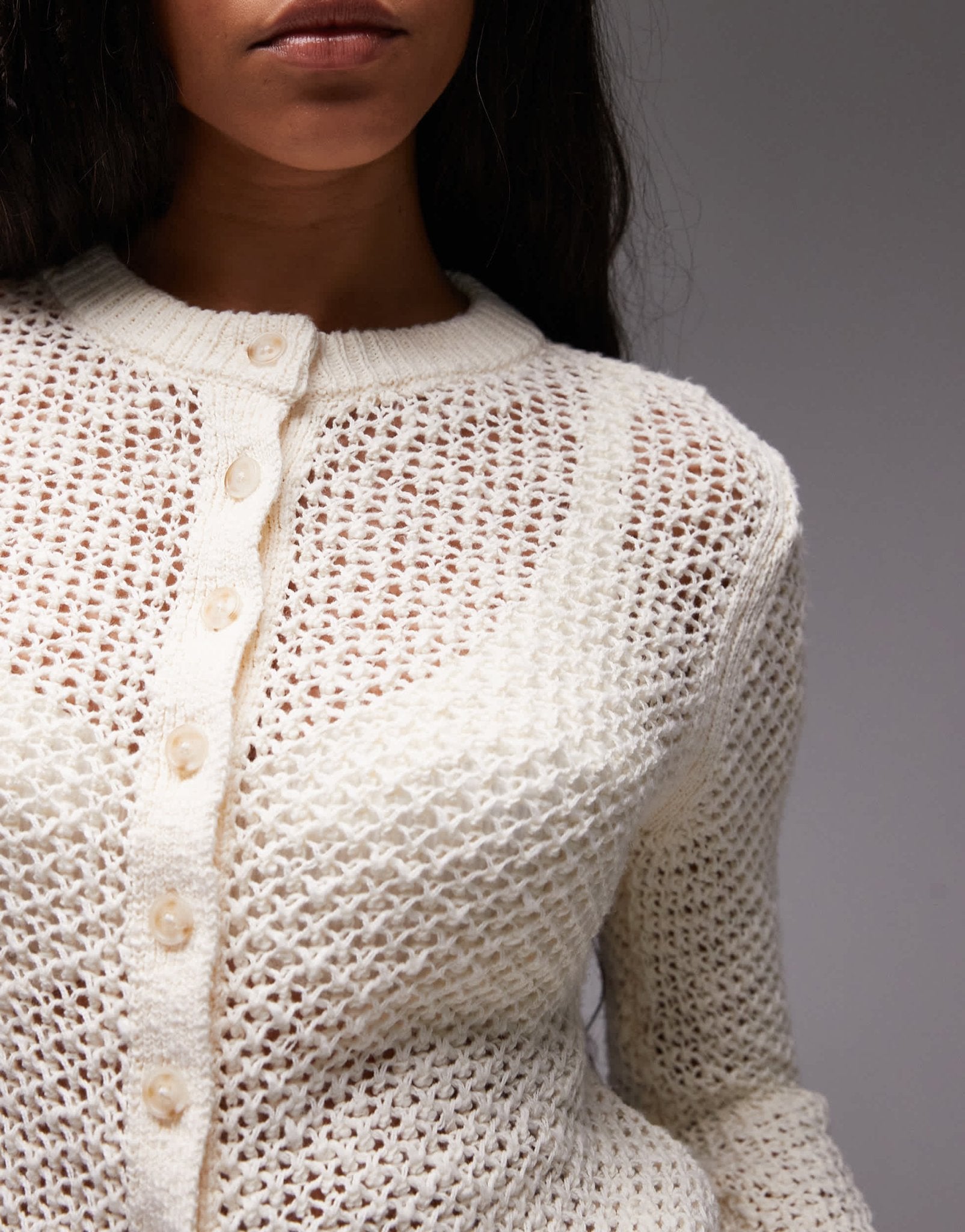 Topshop knitted stichy cardi in buttermilk - ASOS Sample Sale
