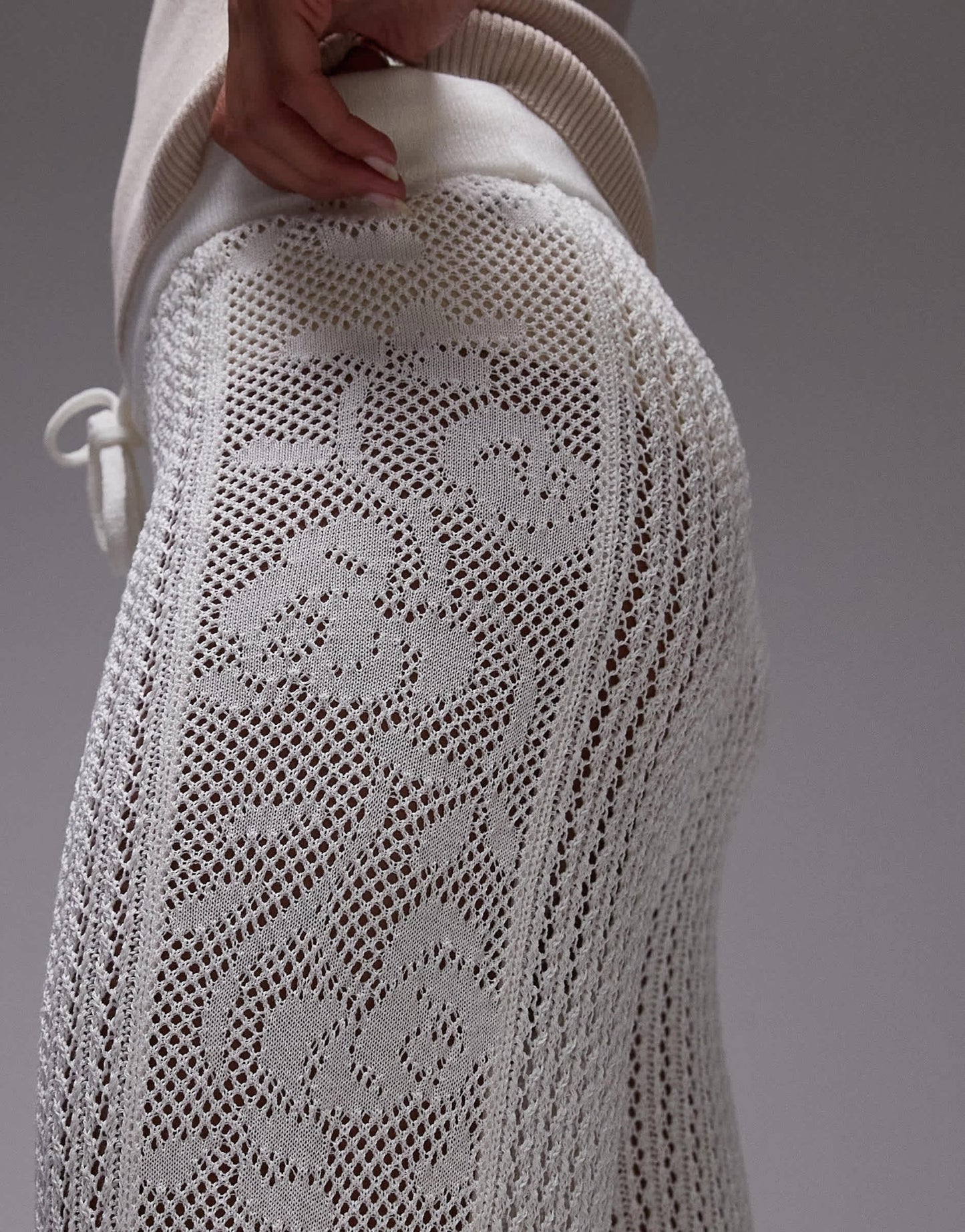 Topshop knitted stitchy trousers with embroided panel in cream - ASOS Sample Sale