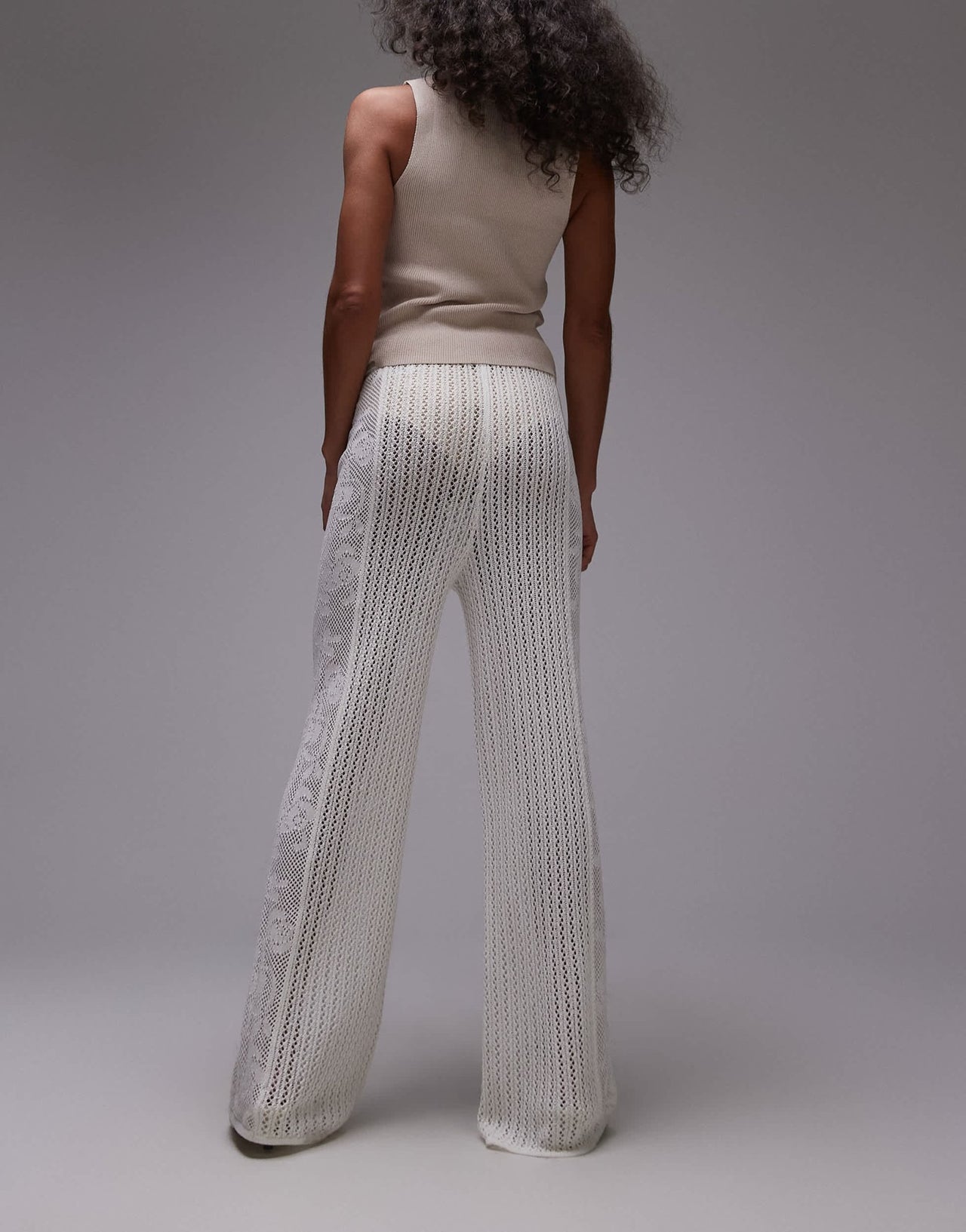 Topshop knitted stitchy trousers with embroided panel in cream - ASOS Sample Sale