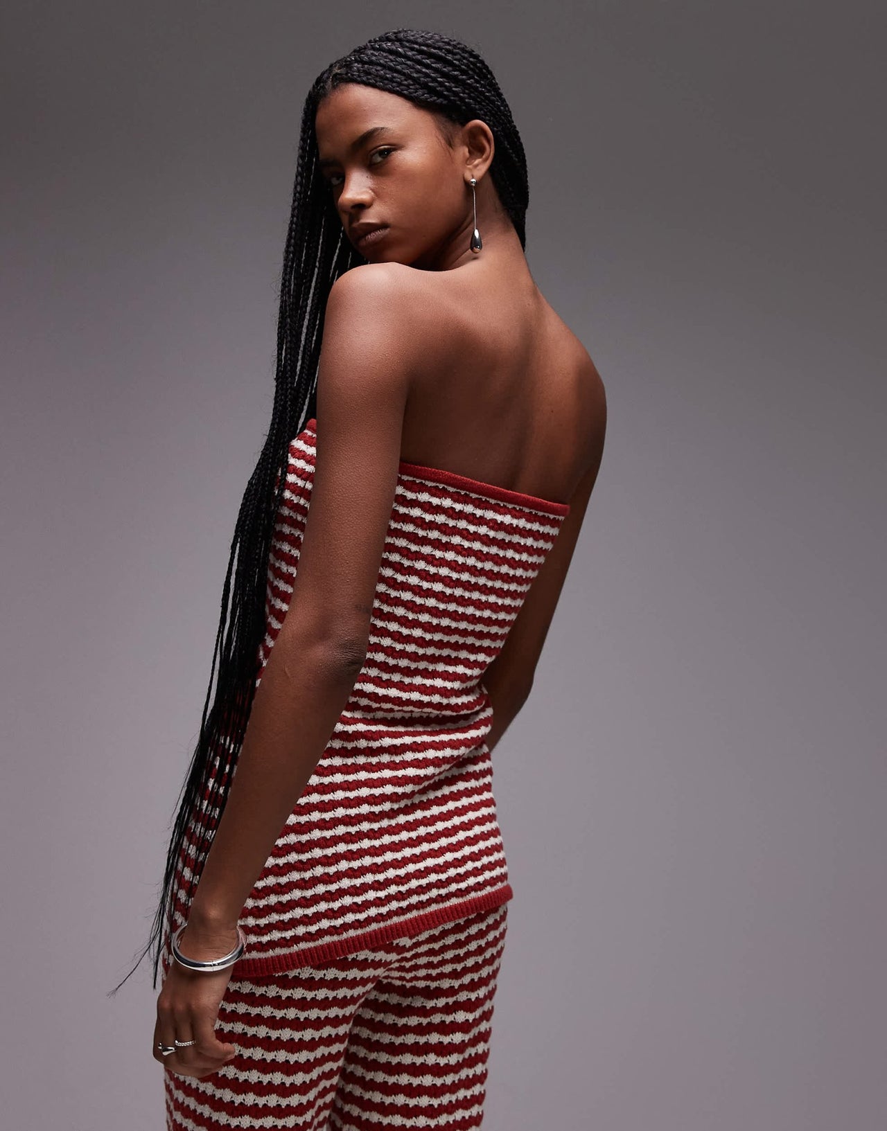 Topshop knitted stripe bandeau co-ord in rust - ASOS Sample Sale