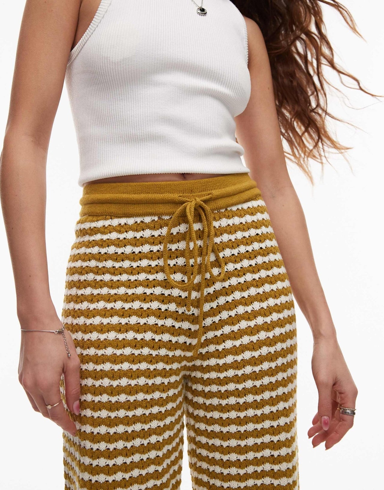 Topshop knitted stripe trouser in mustard - ASOS Sample Sale