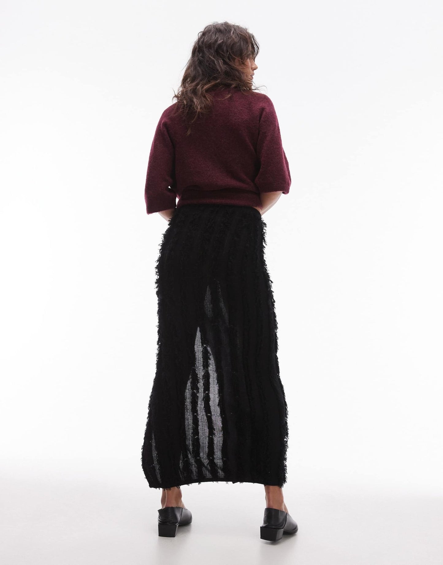 Topshop knitted textured maxi skirt in black - ASOS Sample Sale