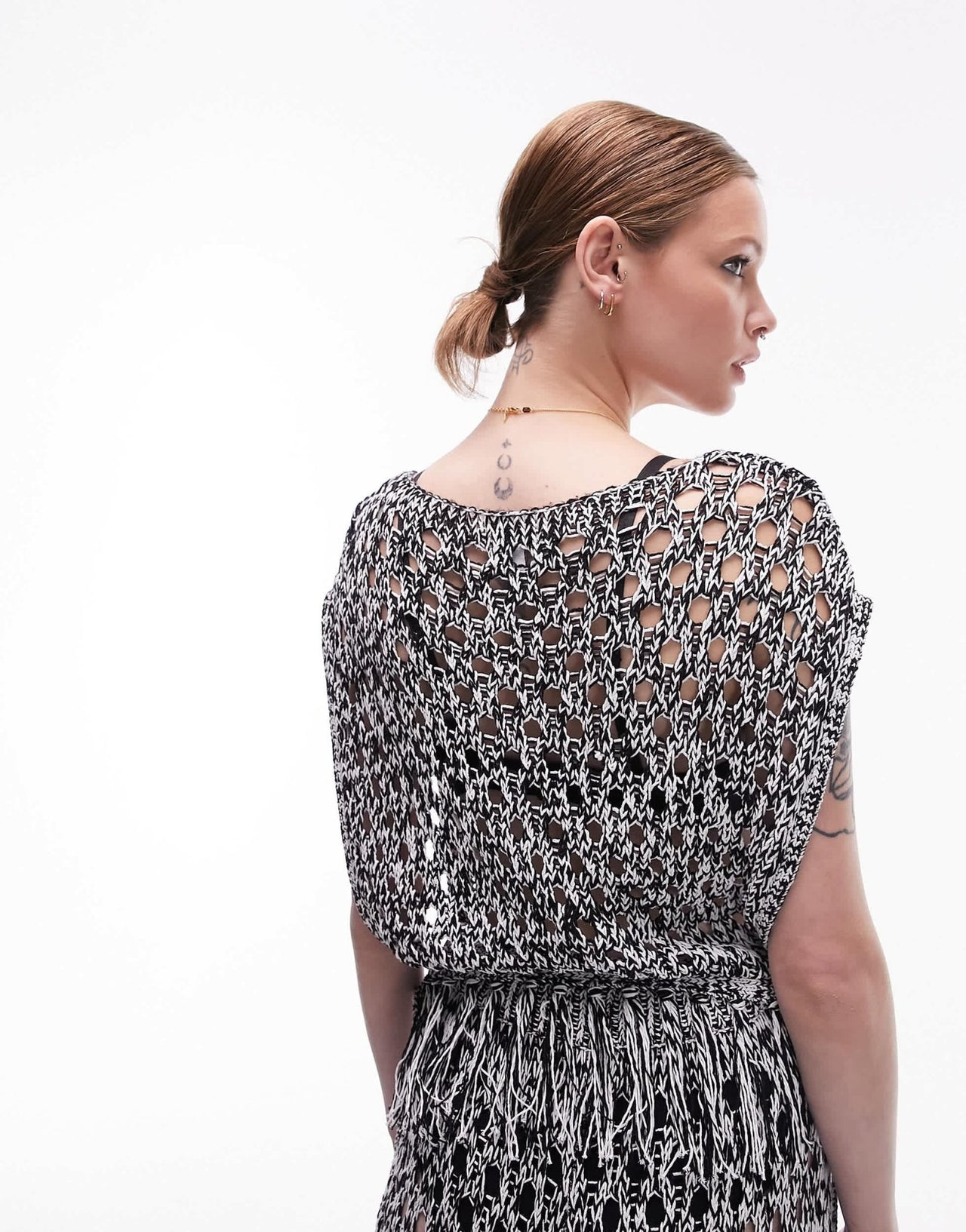 Topshop knitted tie side beach top in monochrome - ASOS Sample Sale