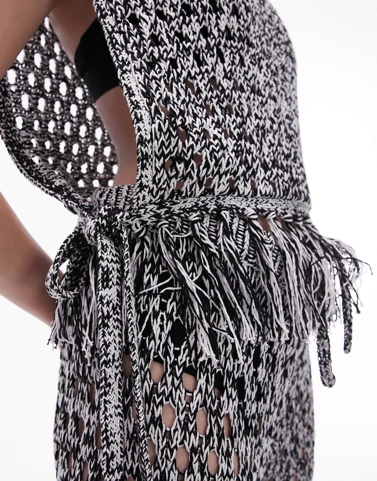 Topshop knitted tie side beach top in monochrome - ASOS Sample Sale