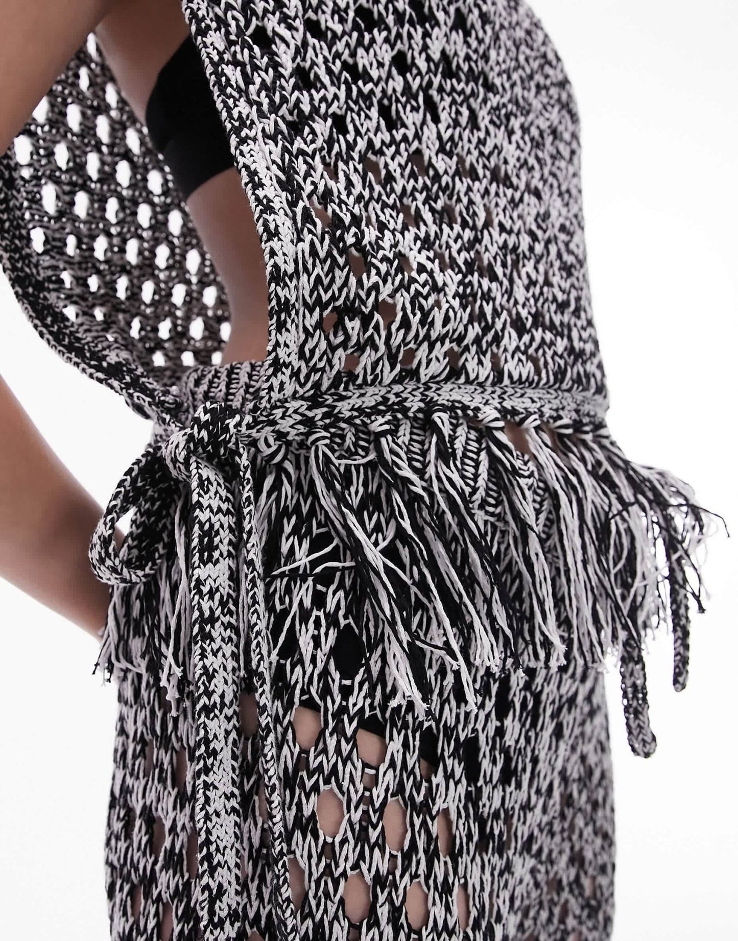 Topshop knitted tie side beach top in monochrome - ASOS Sample Sale