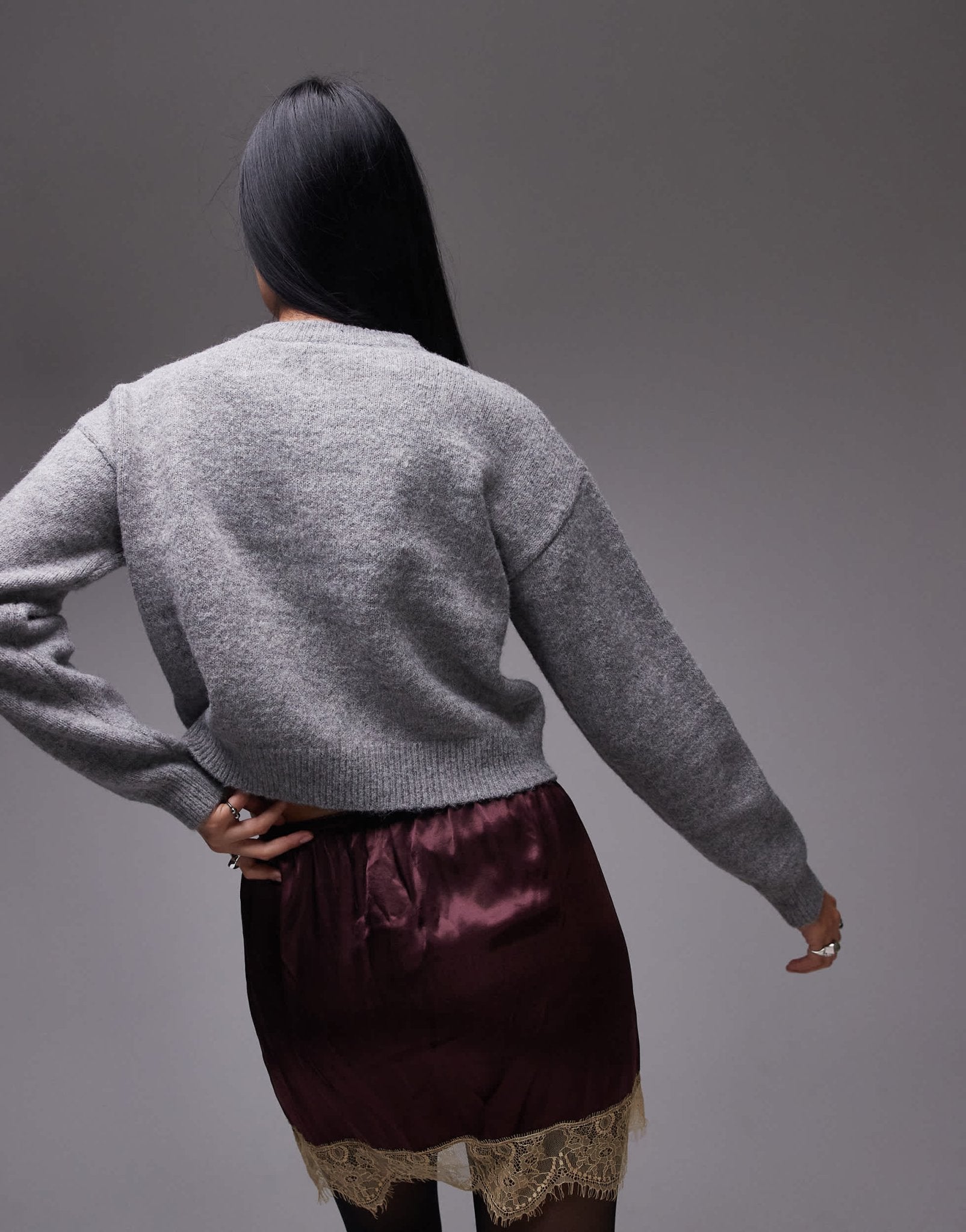Topshop knitted ultimate micro cardigan in grey - ASOS Sample Sale