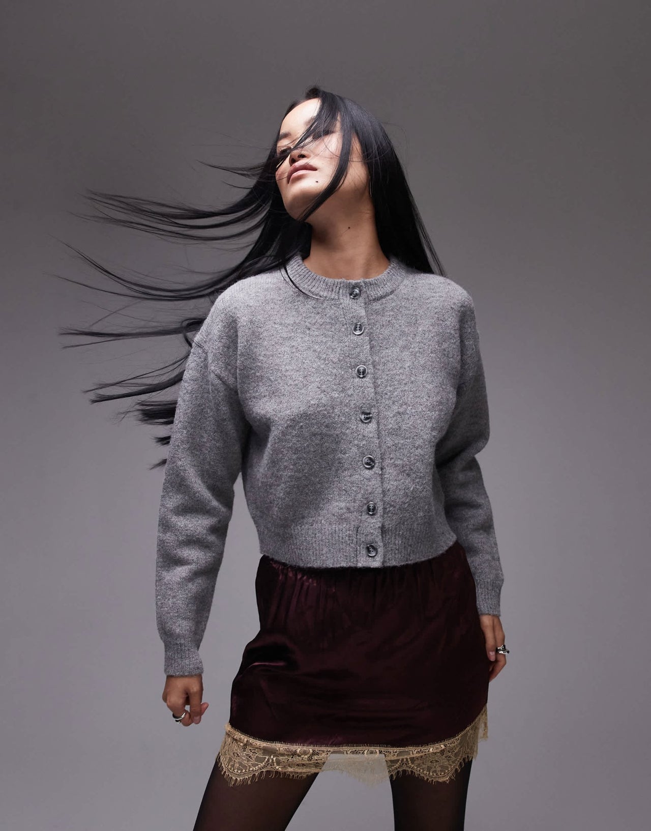 Topshop knitted ultimate micro cardigan in grey - ASOS Sample Sale