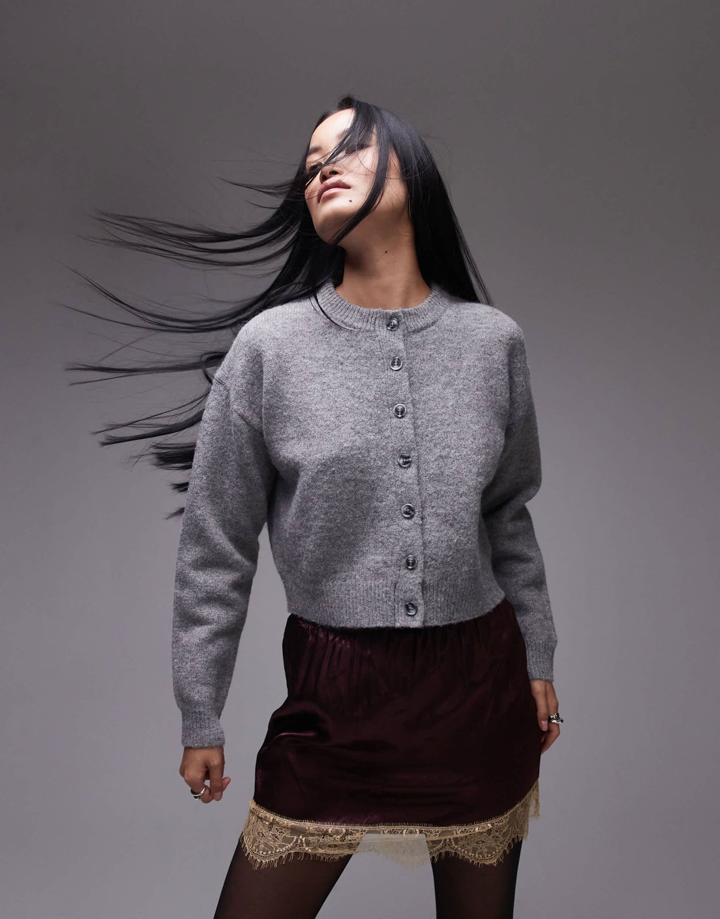 Topshop knitted ultimate micro cardigan in grey - ASOS Sample Sale