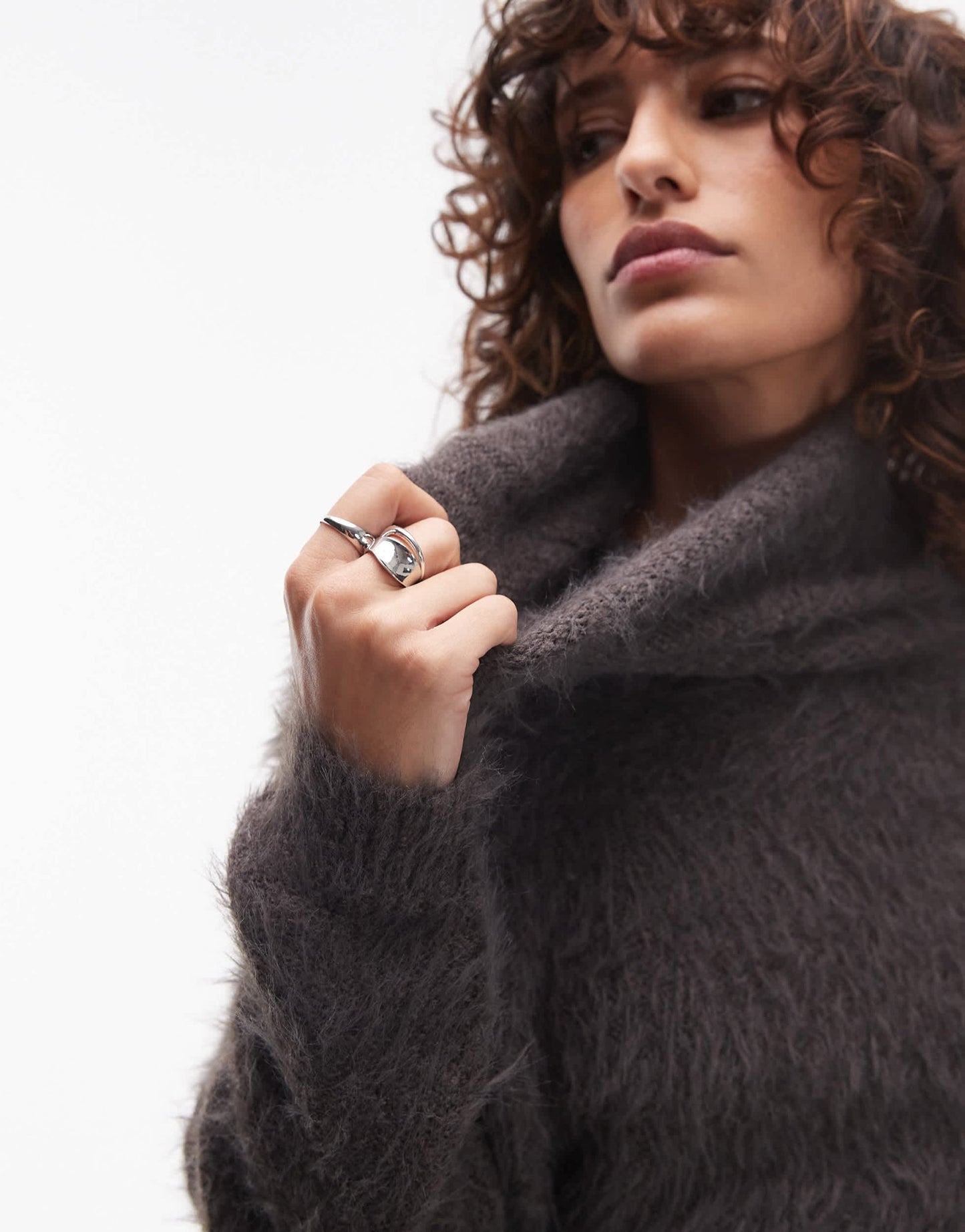 Topshop knitted ultra fluffy roll neck crop jumper in charcoal - ASOS Sample Sale