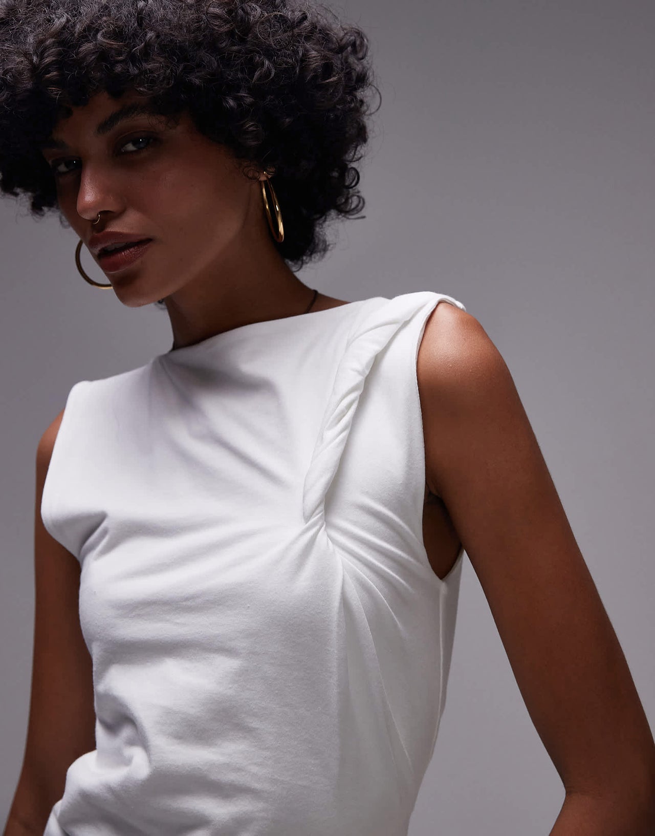 Topshop knot shoulder tank in ivory - ASOS Sample Sale