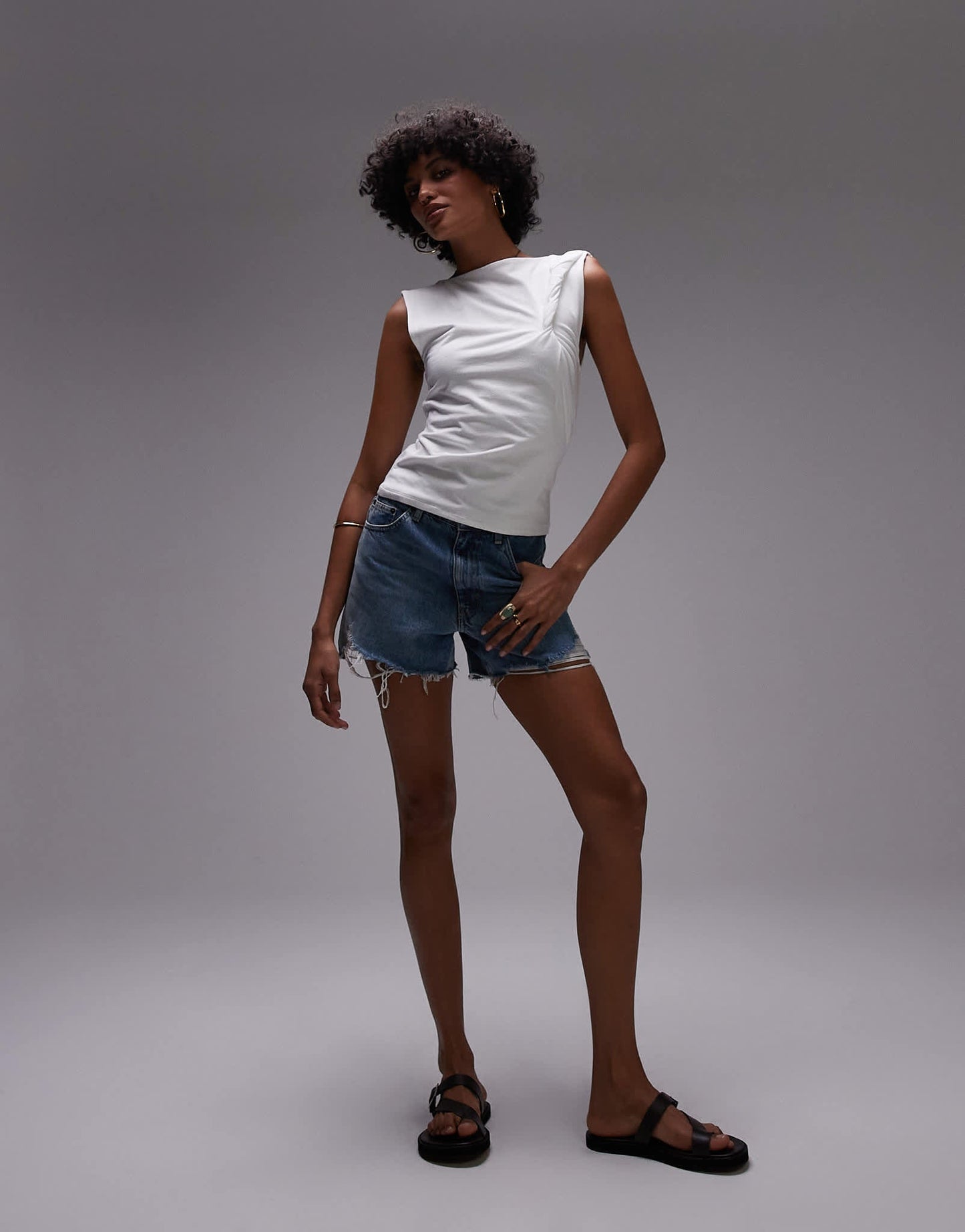 Topshop knot shoulder tank in ivory - ASOS Sample Sale