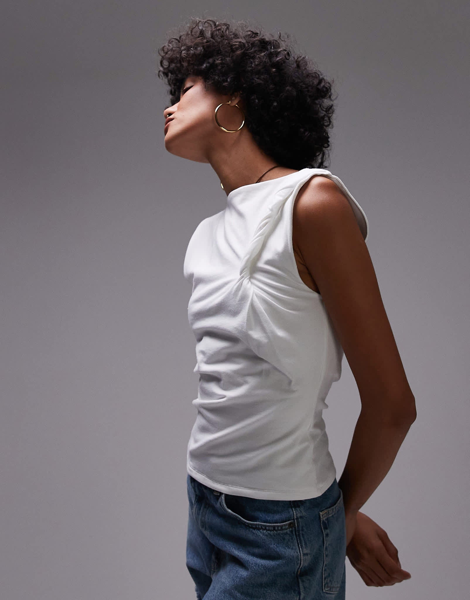 Topshop knot shoulder tank in ivory - ASOS Sample Sale