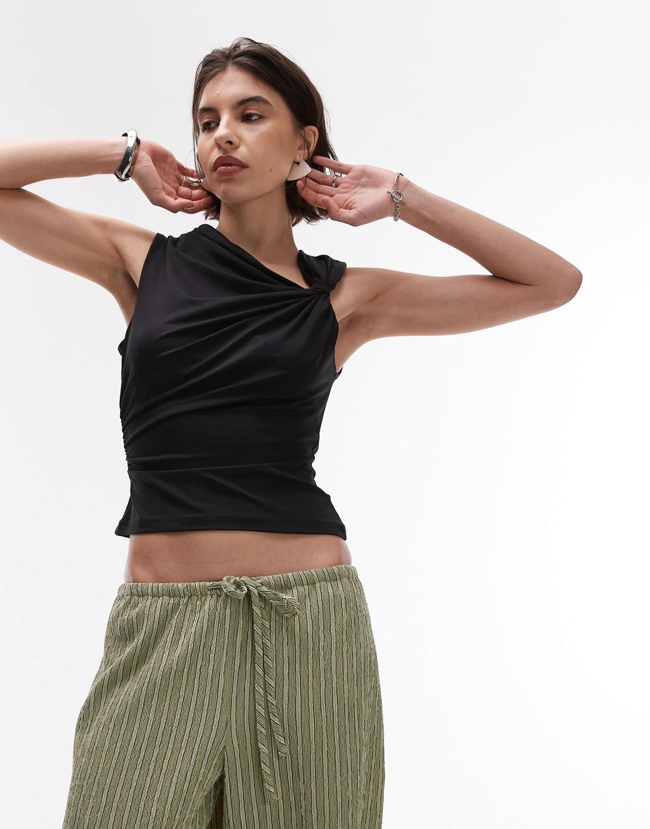 Topshop knot shoulder top in black - ASOS Sample Sale
