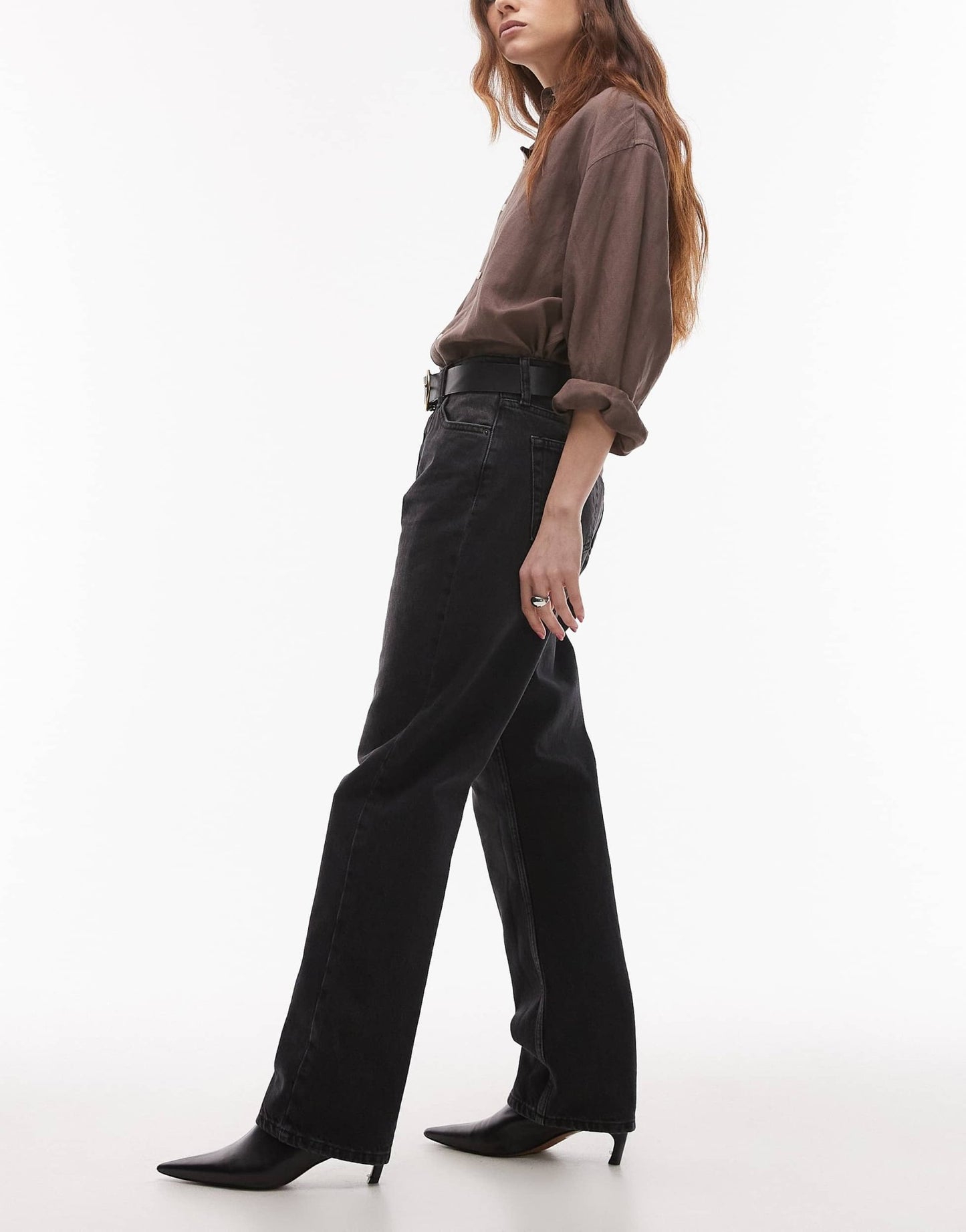 Topshop Kort high rise straight jean in washed black - ASOS Sample Sale