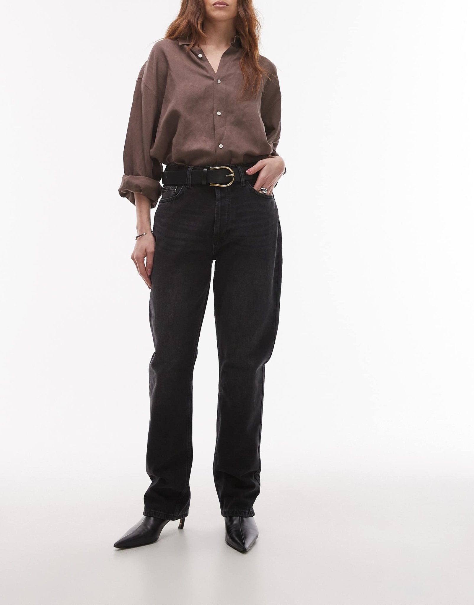 Topshop Kort high rise straight jean in washed black - ASOS Sample Sale