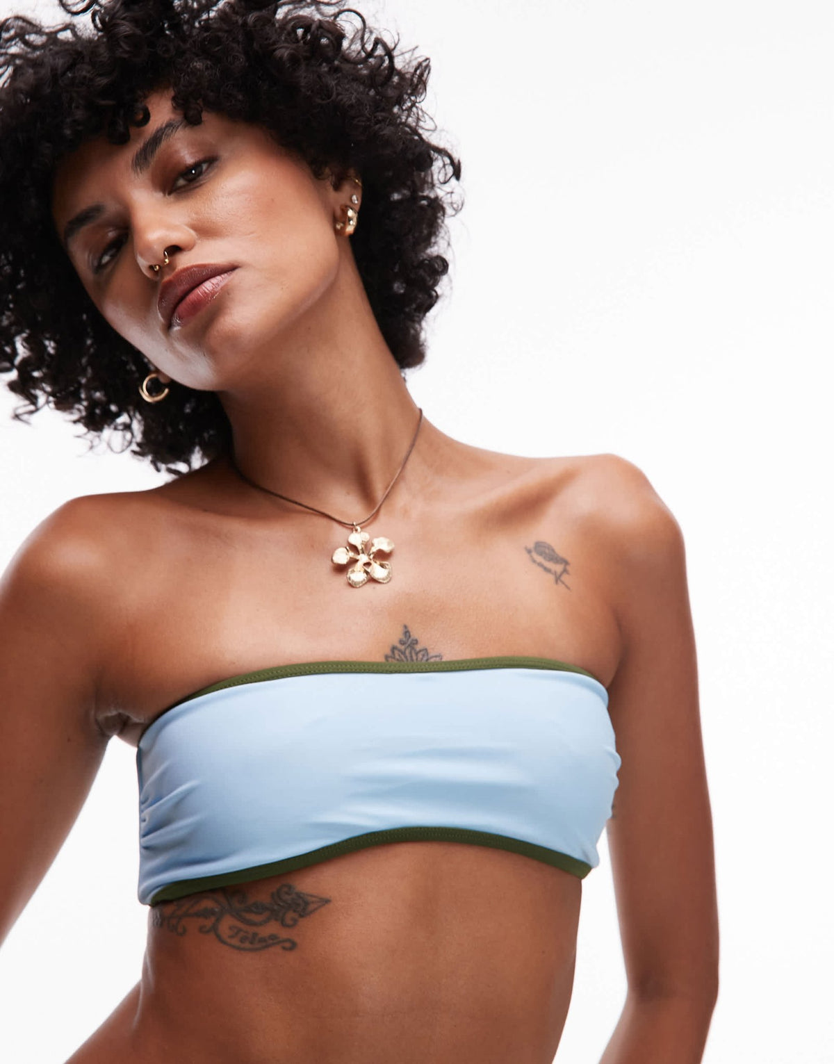 Topshop LA bandeau bikini top in blue and green - ASOS Sample Sale