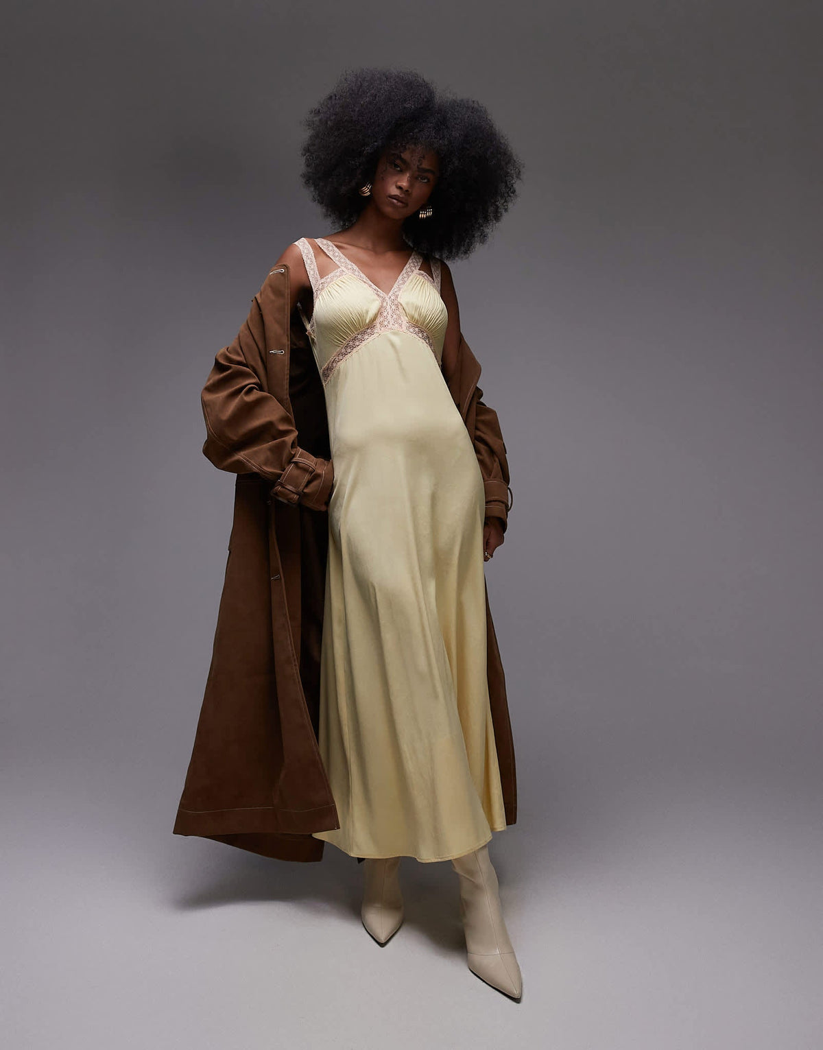 Topshop lace insert midi dress with pleated bust in lemon and peach - ASOS Sample Sale