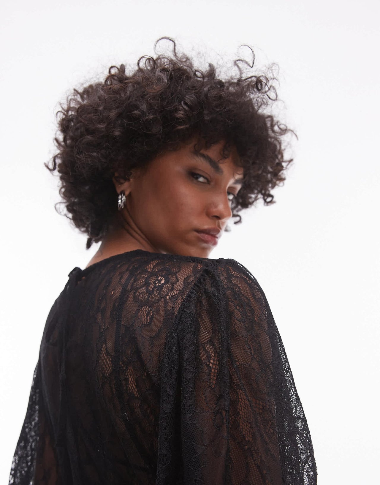 Topshop lace peplum top in black - ASOS Sample Sale