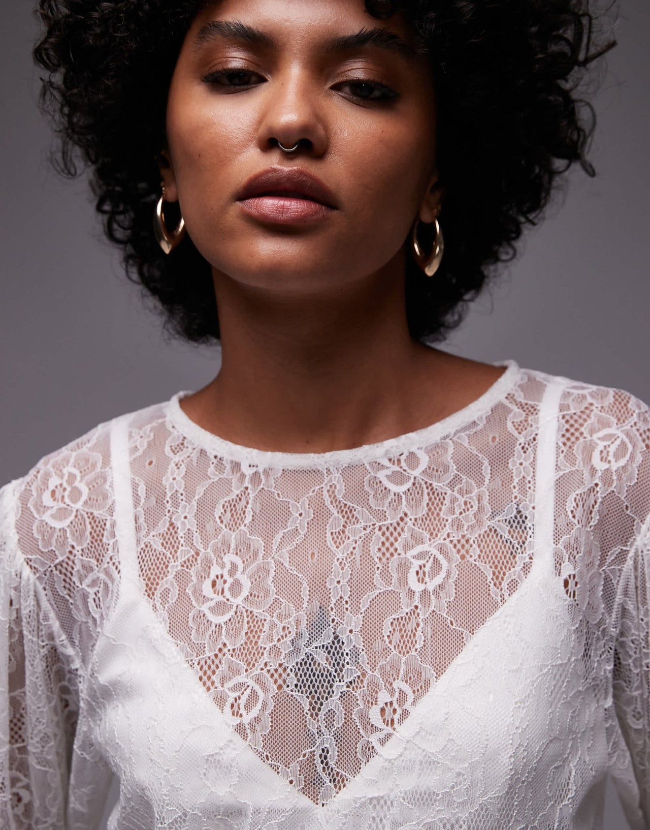 Topshop lace peplum top in ivory - ASOS Sample Sale