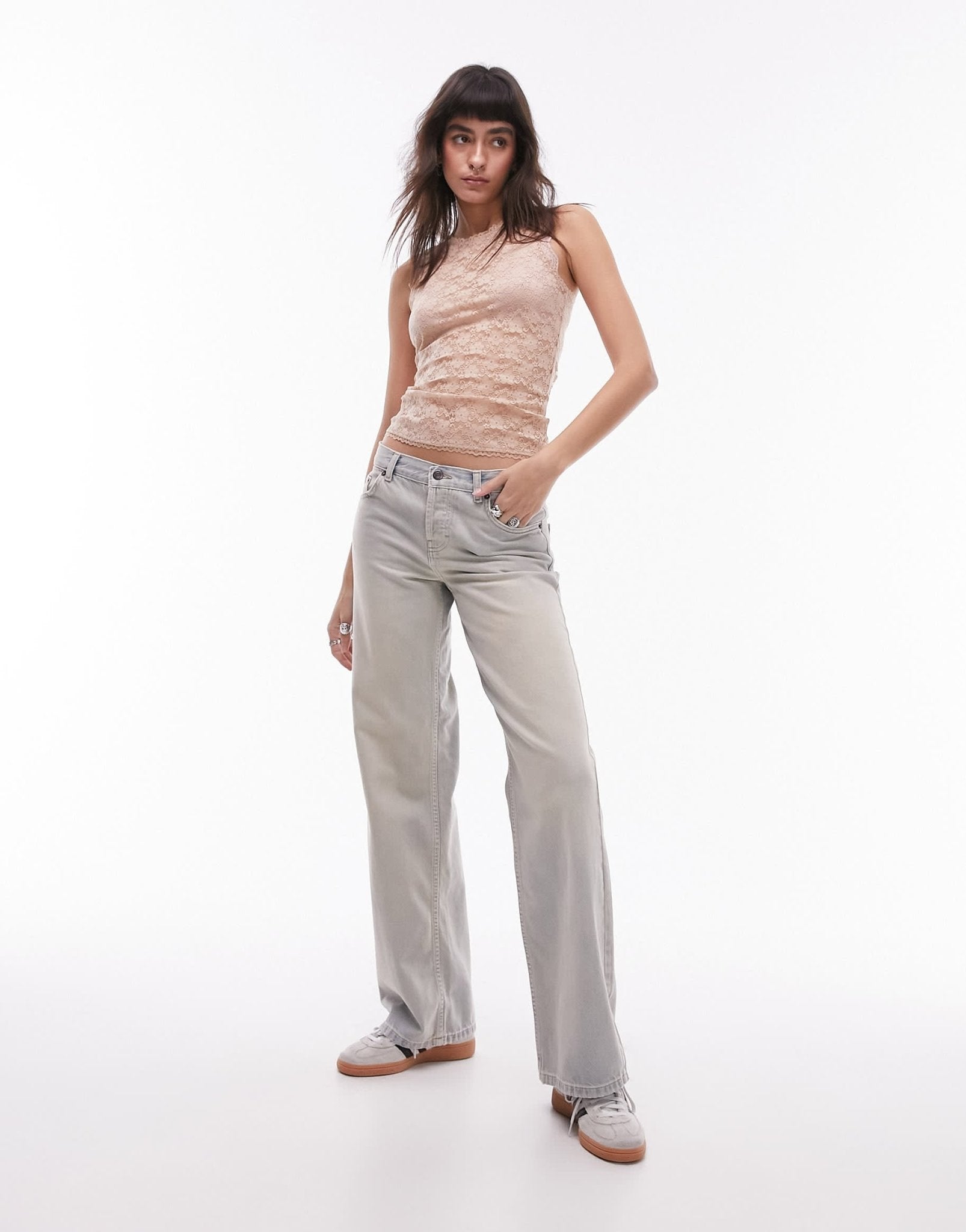 Topshop lace racer vest in neutral - ASOS Sample Sale