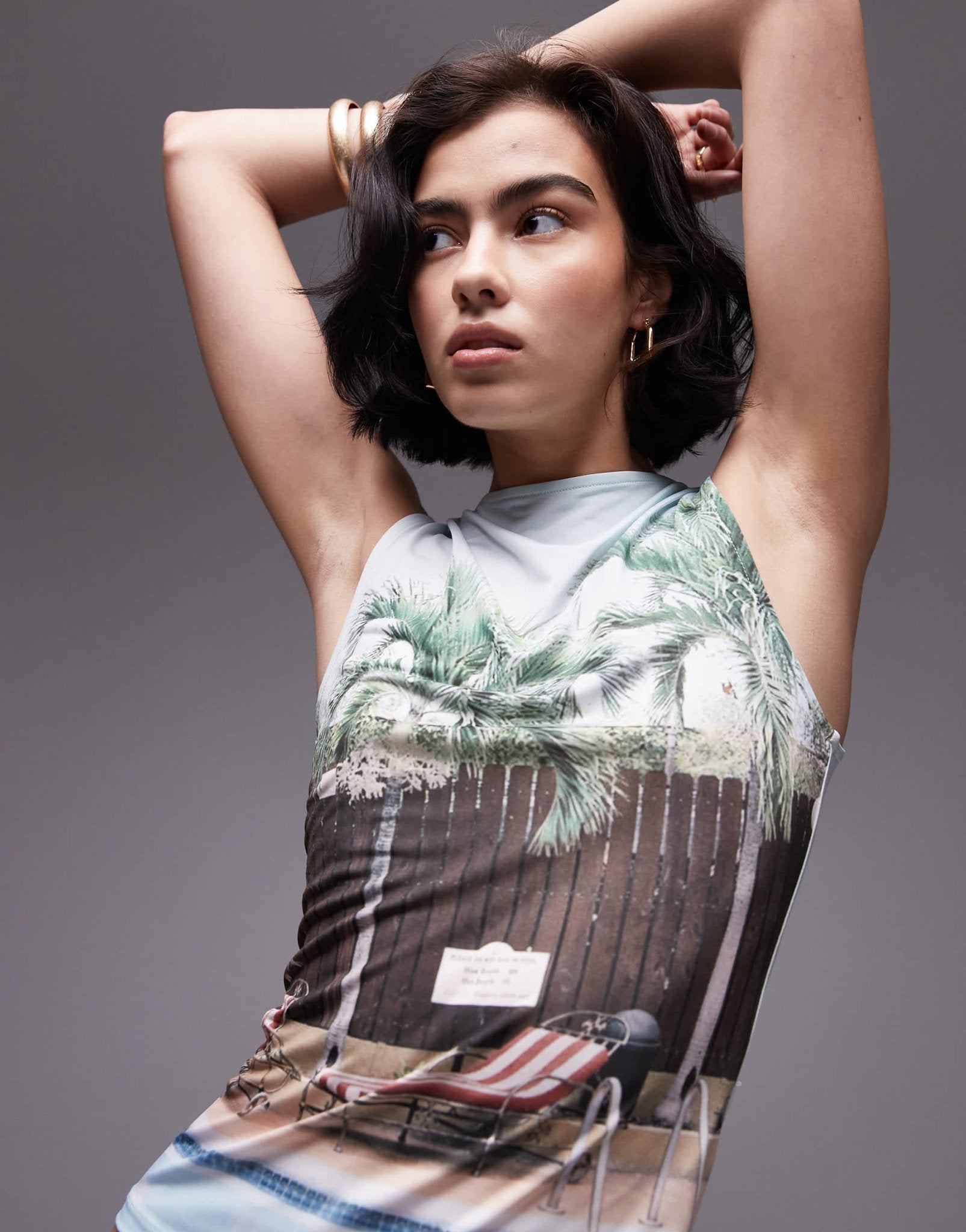 Topshop landscape pool side slash neck tank in multi - ASOS Sample Sale