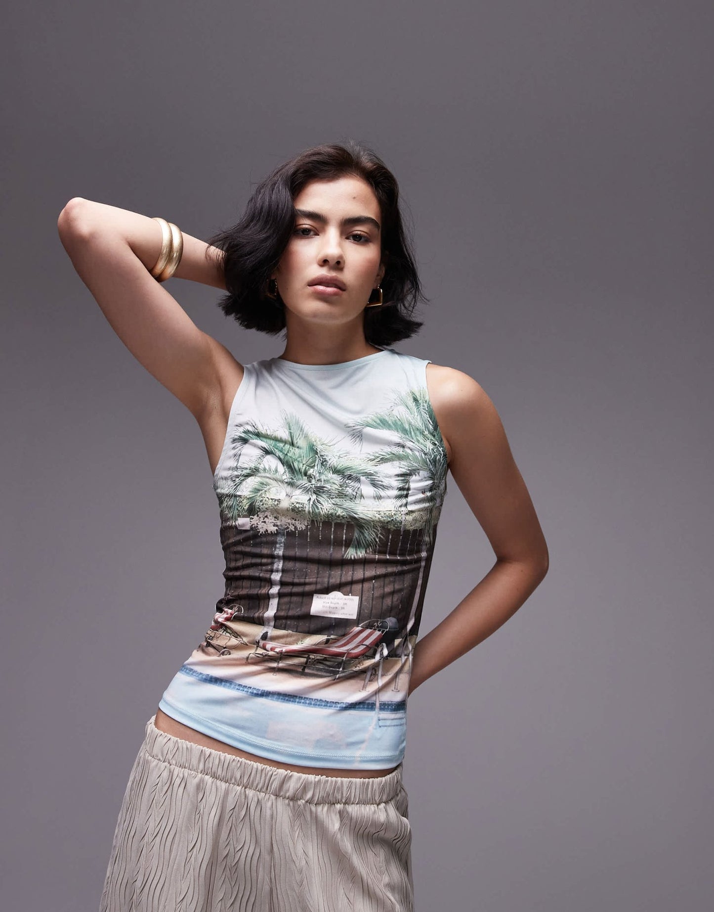 Topshop landscape pool side slash neck tank in multi - ASOS Sample Sale