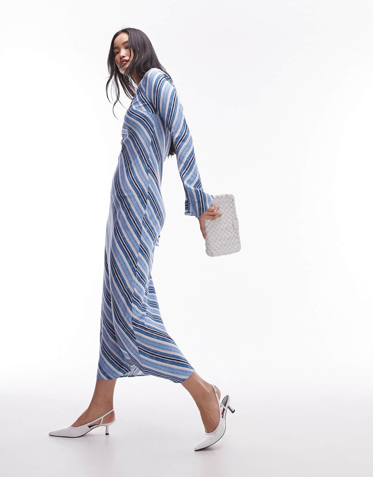 Topshop lea column maxi dress in blue stripe - ASOS Sample Sale