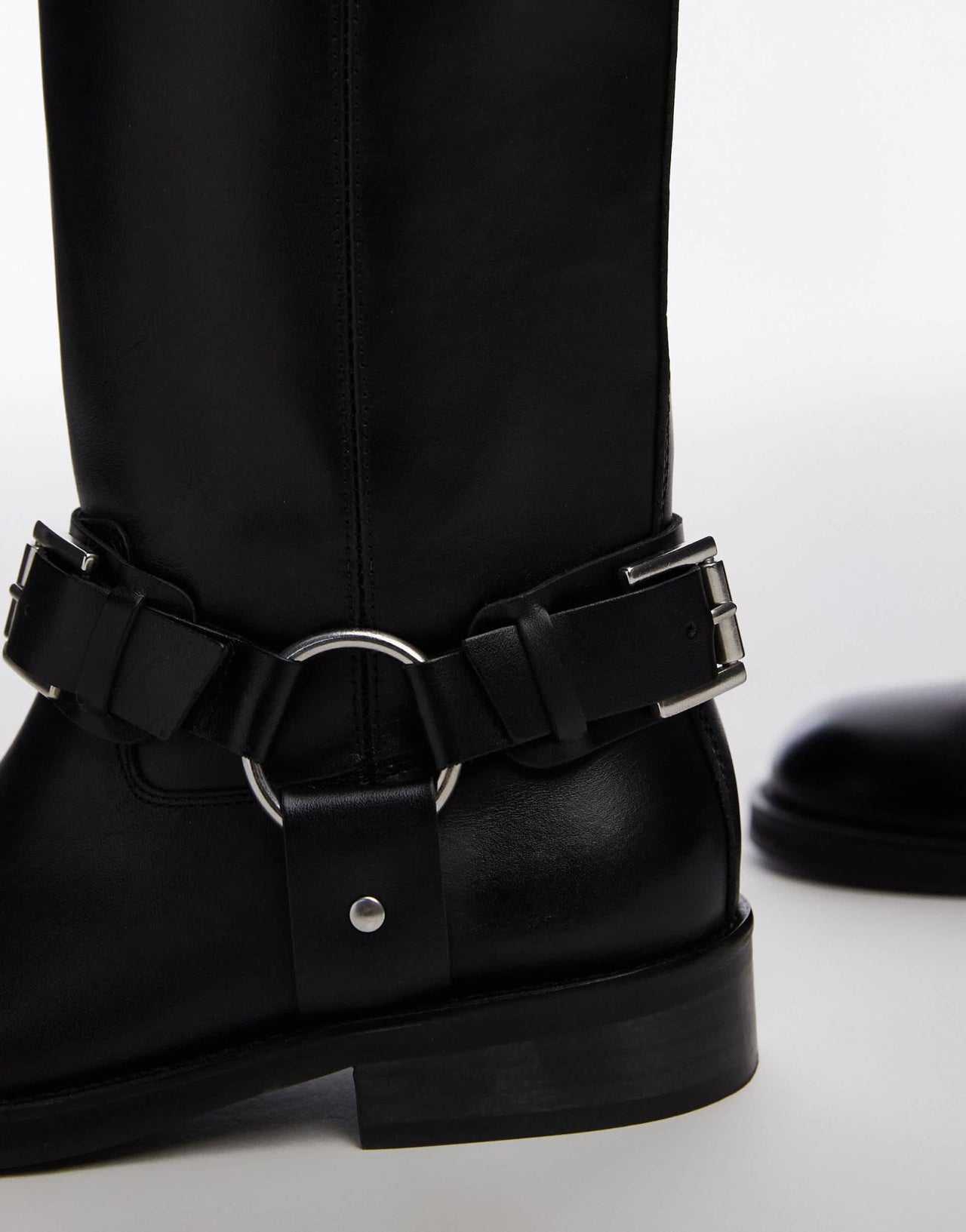 Topshop Leam premium leather biker boots in black - ASOS Sample Sale