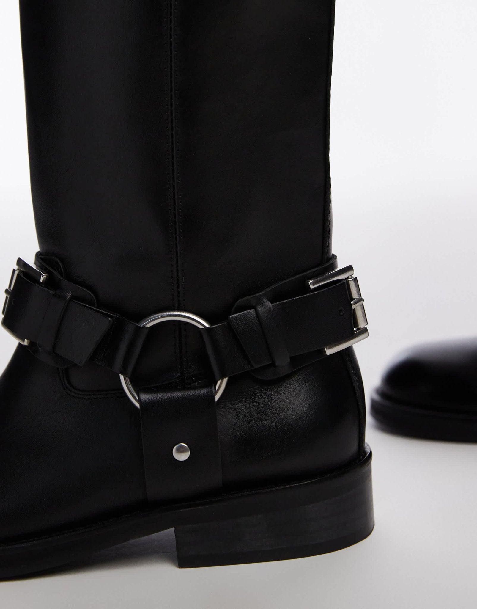 Topshop Leam premium leather biker boots in black - ASOS Sample Sale