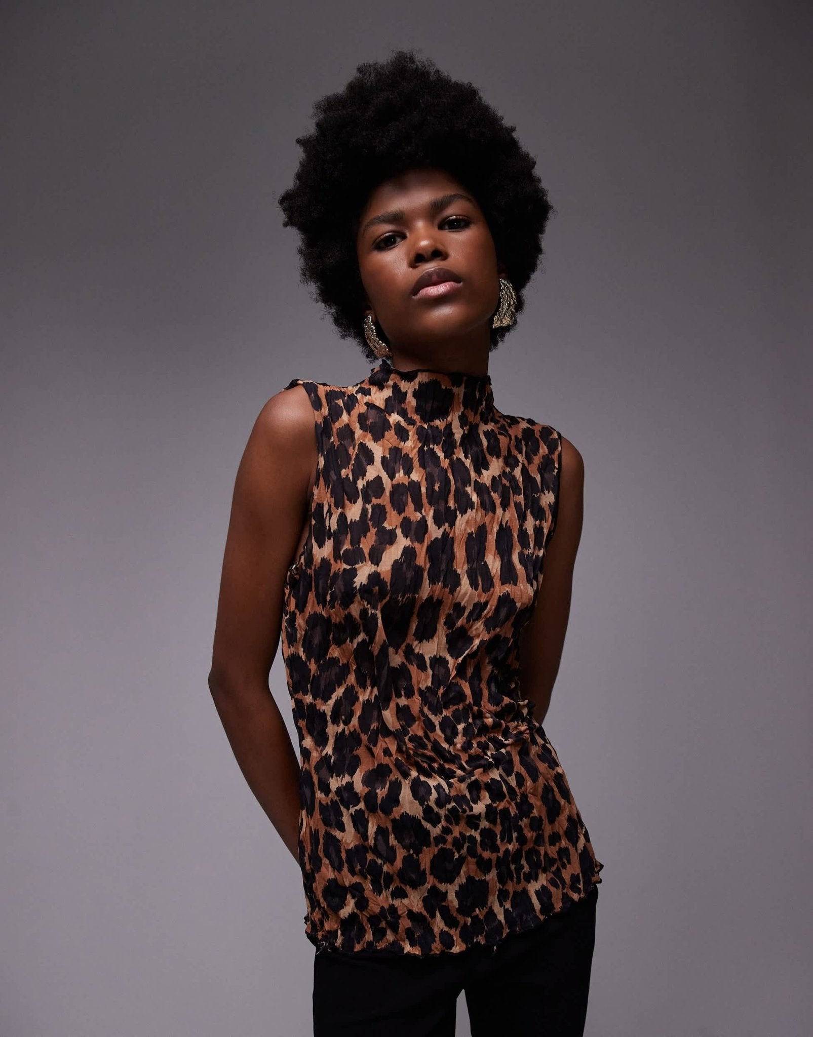 Topshop leopard print crinkle sleeveless top in multi - ASOS Sample Sale