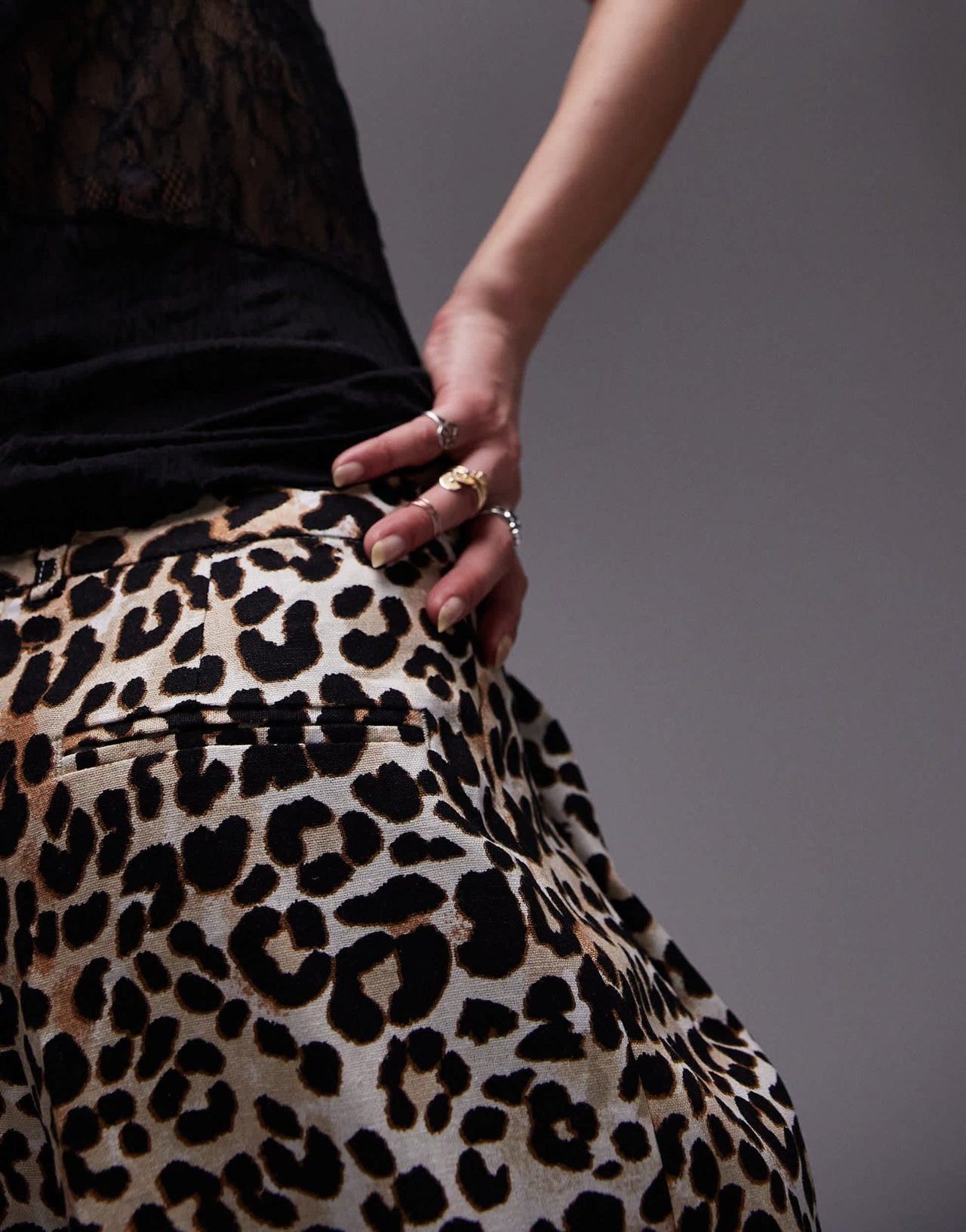 Topshop leopard print linen pleated wide leg trouser in multi - ASOS Sample Sale