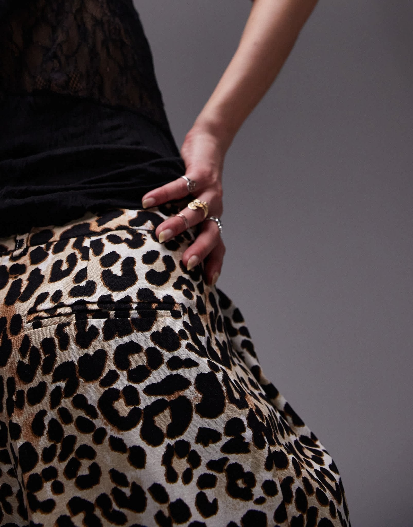 Topshop leopard print linen pleated wide leg trouser in multi - ASOS Sample Sale