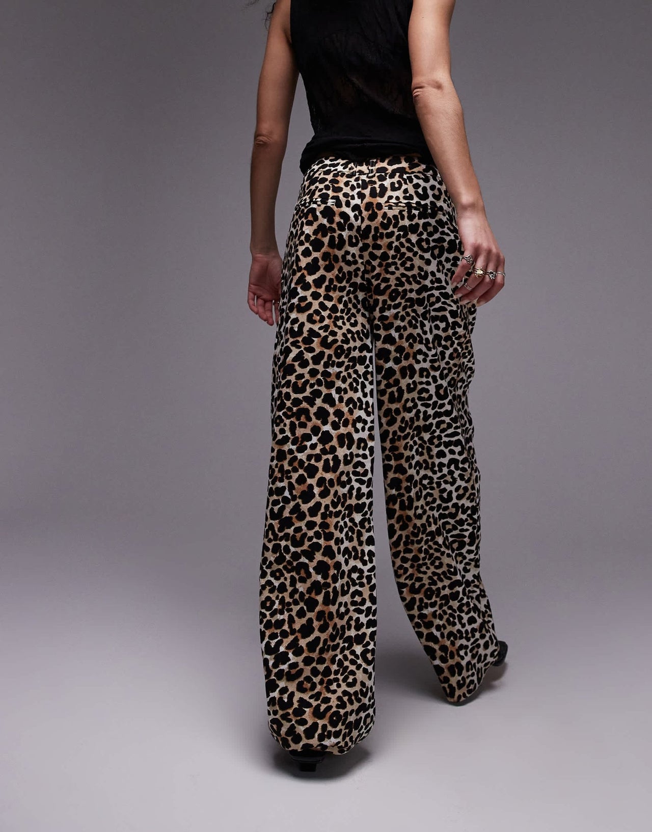Topshop leopard print linen pleated wide leg trouser in multi - ASOS Sample Sale