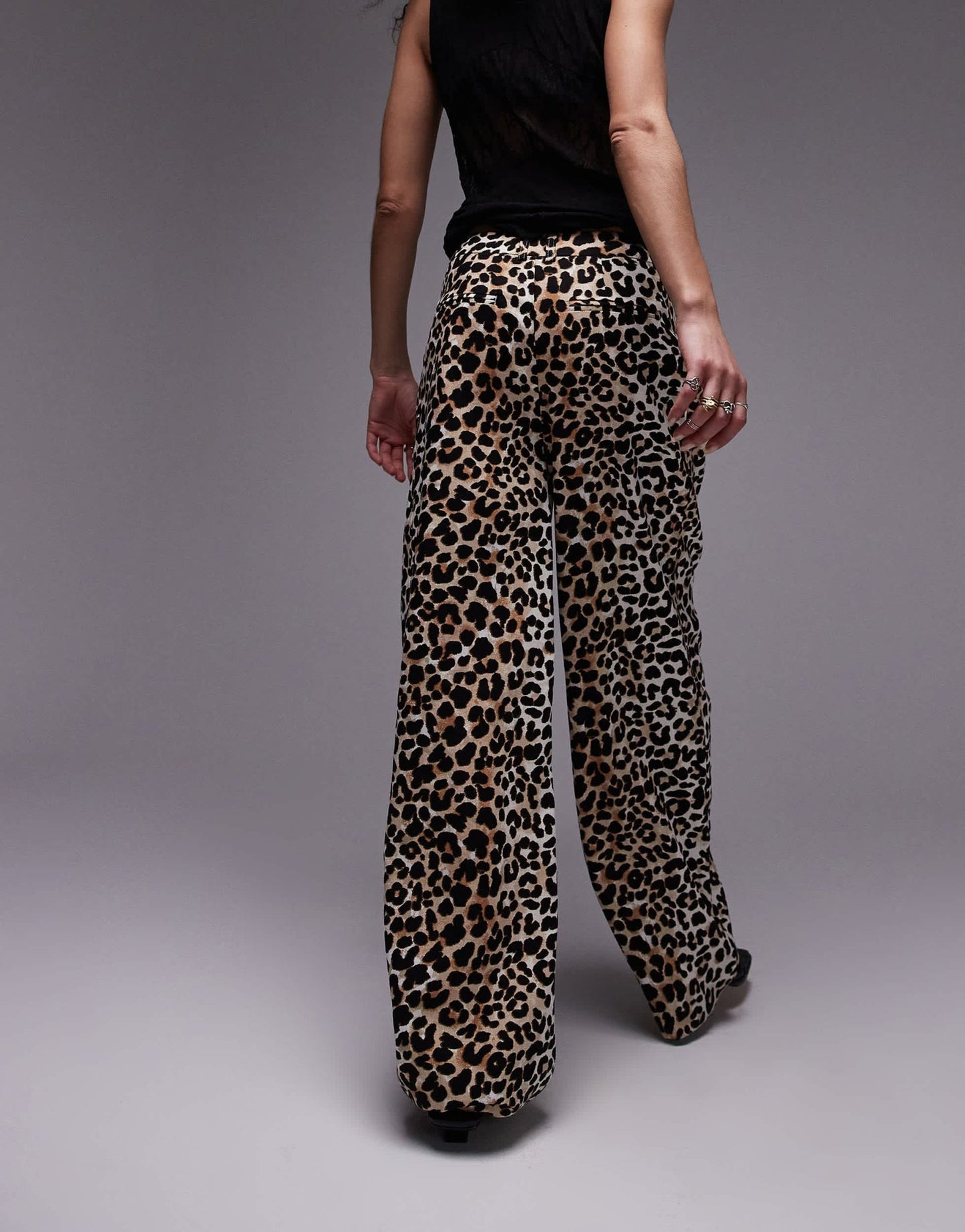 Topshop leopard print linen pleated wide leg trouser in multi - ASOS Sample Sale