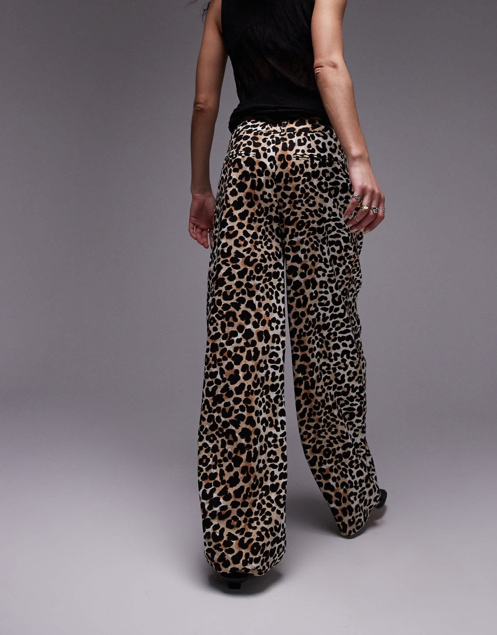 Topshop leopard print linen pleated wide leg trouser in multi - ASOS Sample Sale