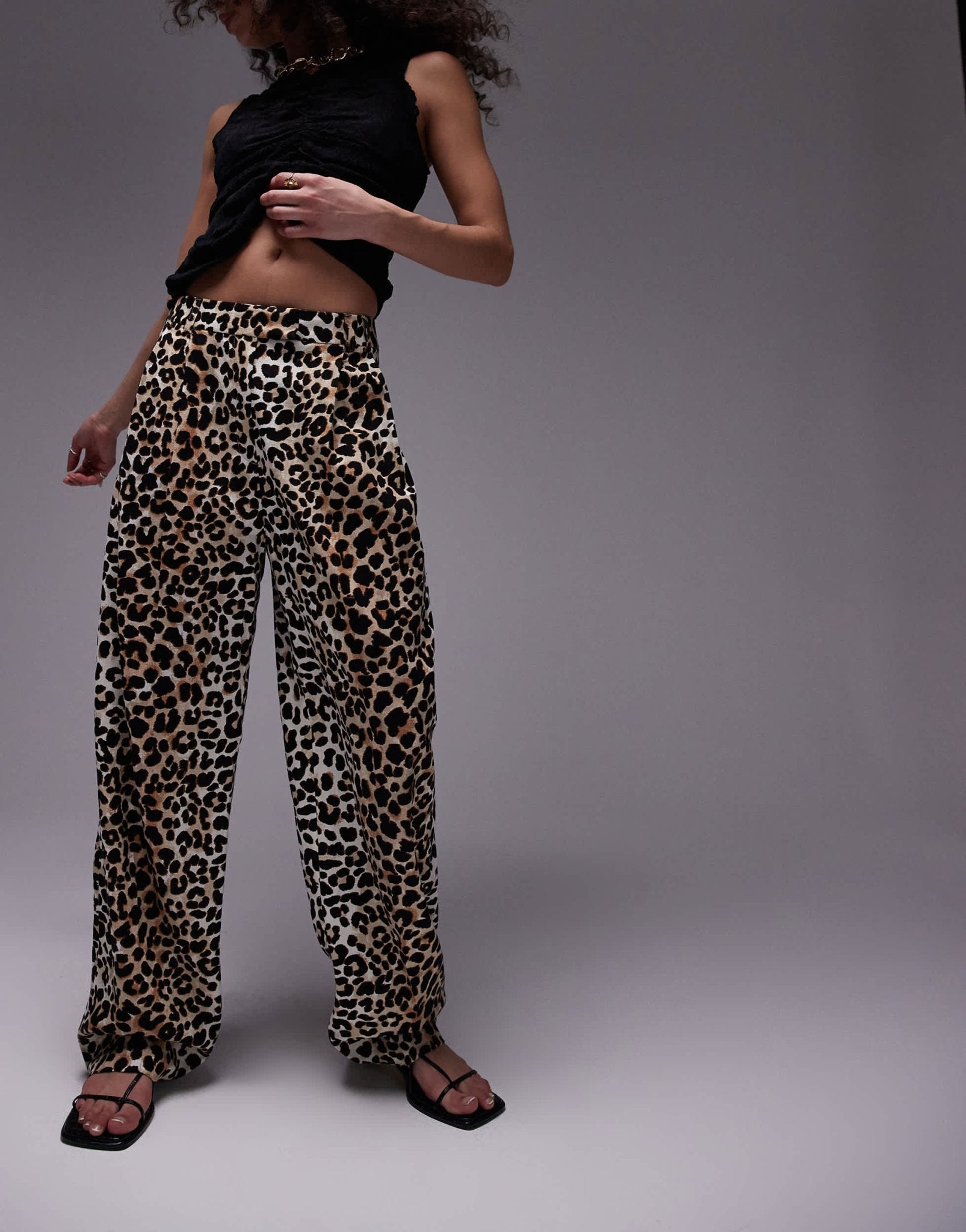 Topshop leopard print linen pleated wide leg trouser in multi - ASOS Sample Sale