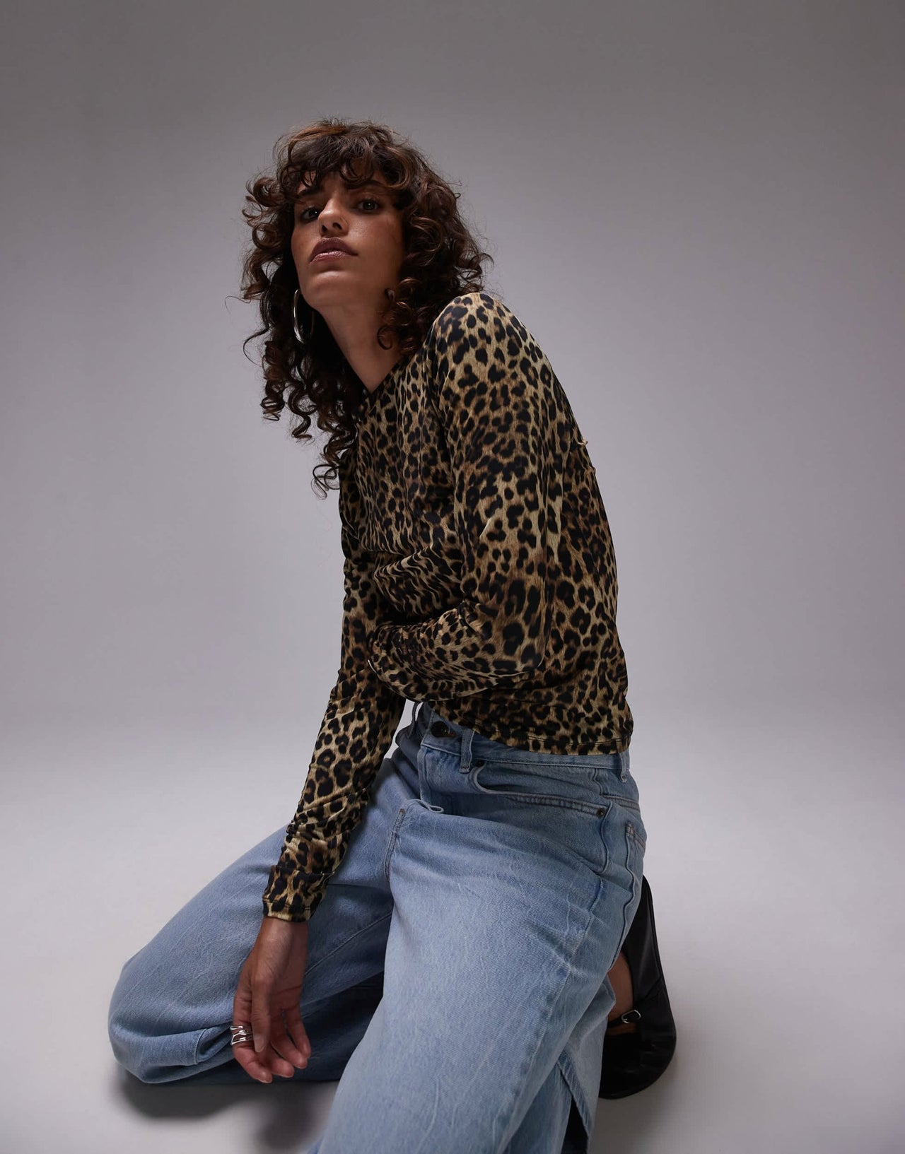 Topshop leopard print microfibre long sleeve top - ASOS Sample Sale