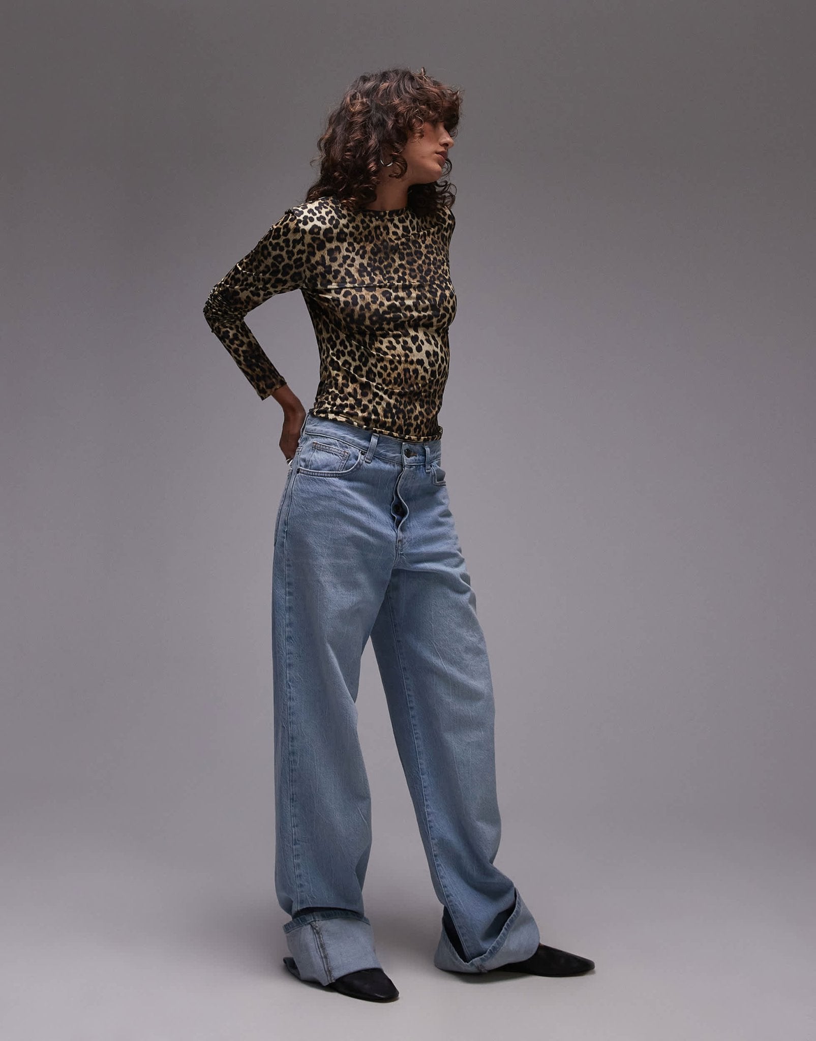 Topshop leopard print microfibre long sleeve top - ASOS Sample Sale