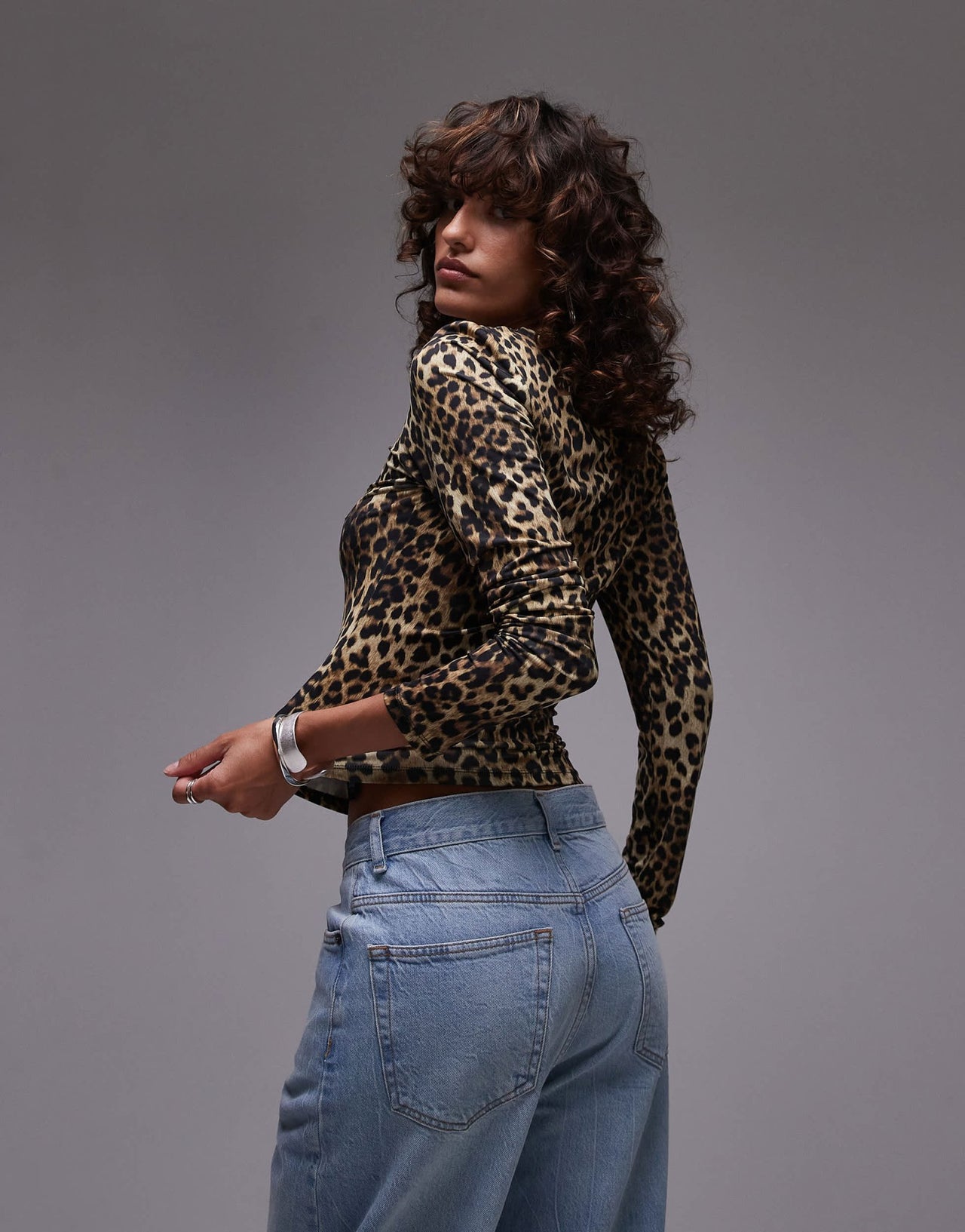 Topshop leopard print microfibre long sleeve top - ASOS Sample Sale