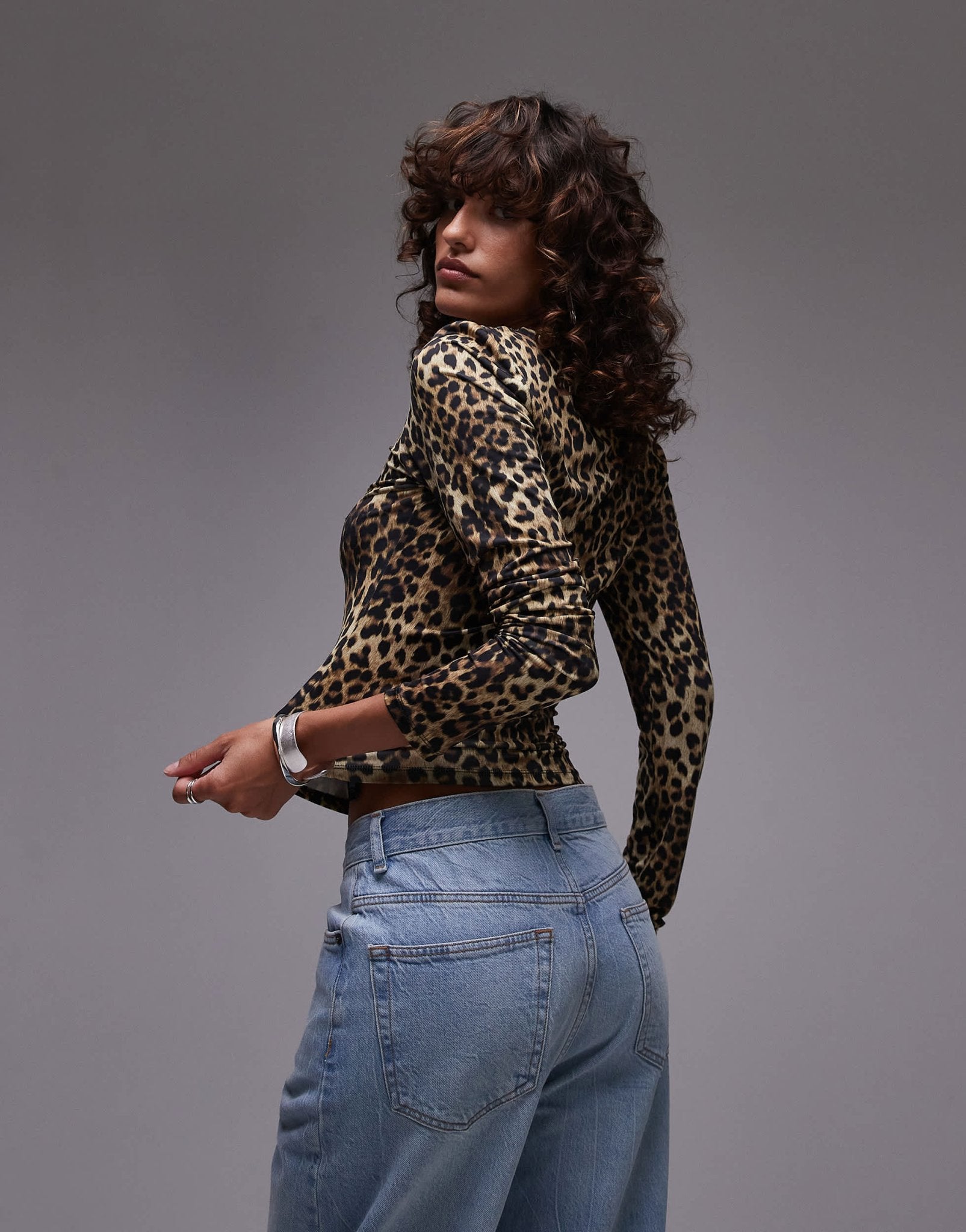 Topshop leopard print microfibre long sleeve top - ASOS Sample Sale