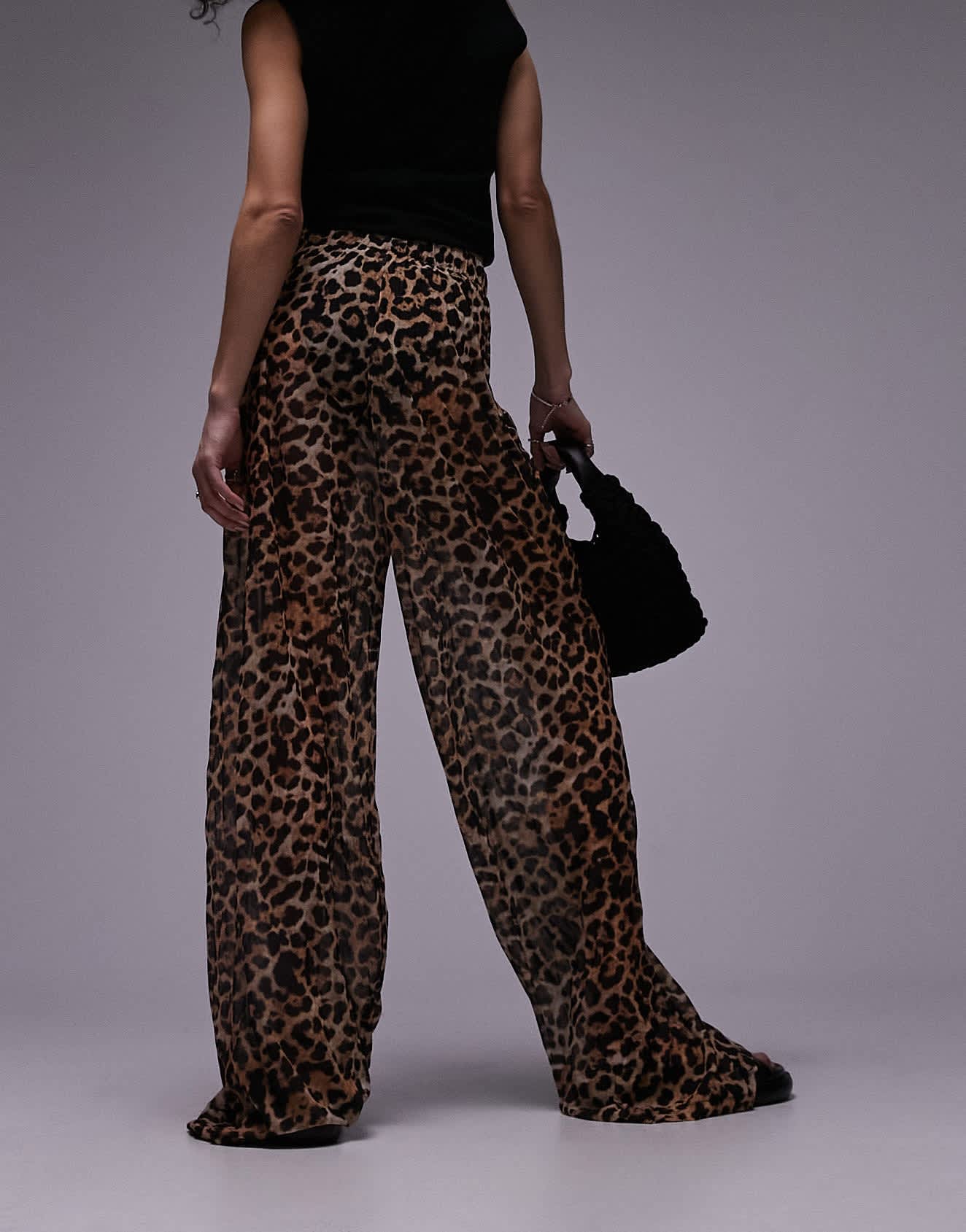 Topshop leopard print sheer crinkle trouser in brown - ASOS Sample Sale
