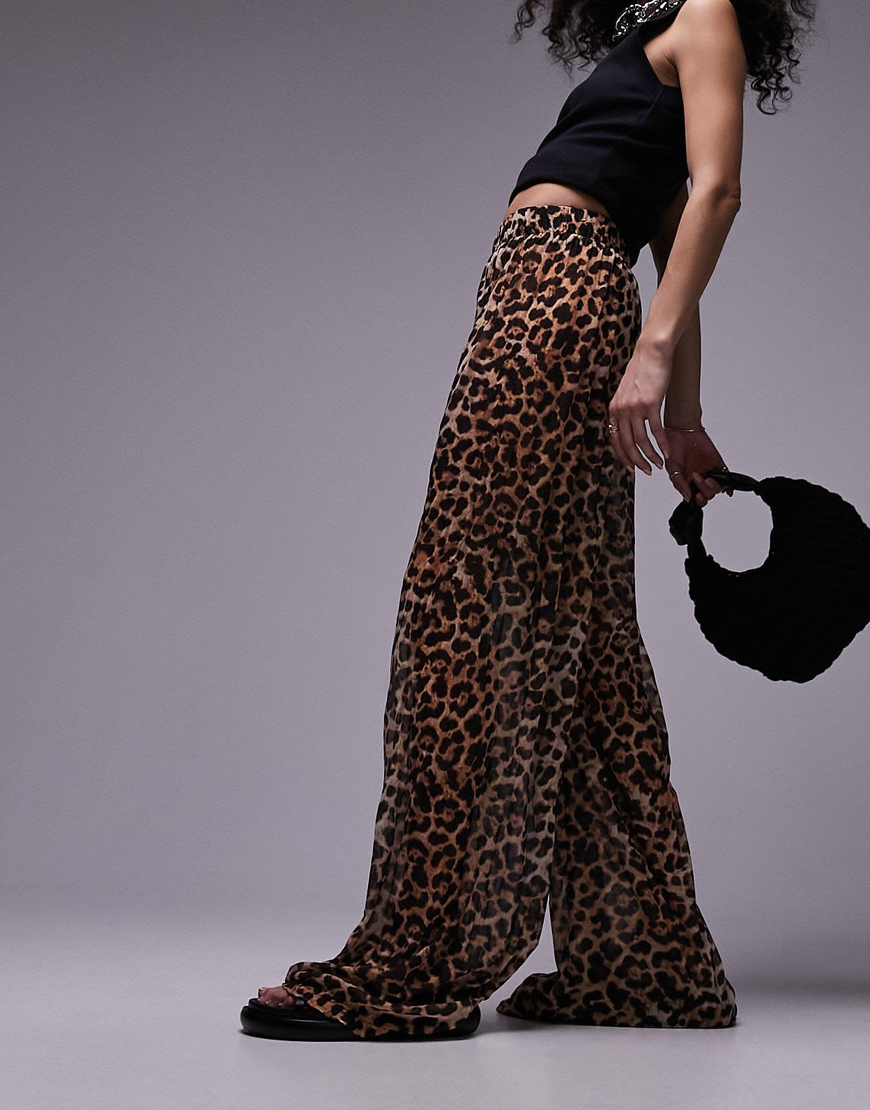 Topshop leopard print sheer crinkle trouser in brown - ASOS Sample Sale